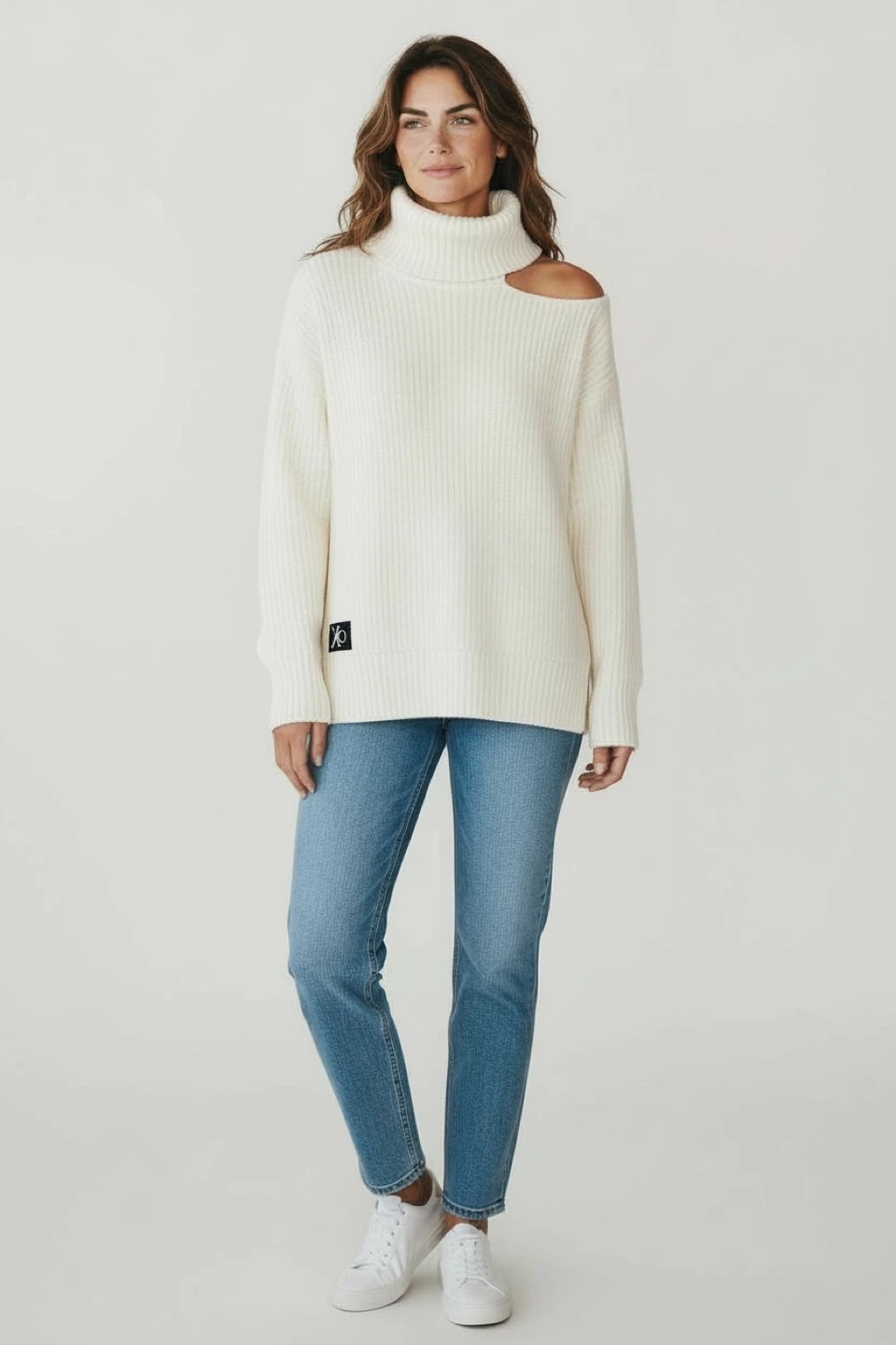 Calvin Klein Cream Cutout Turtleneck Sweater