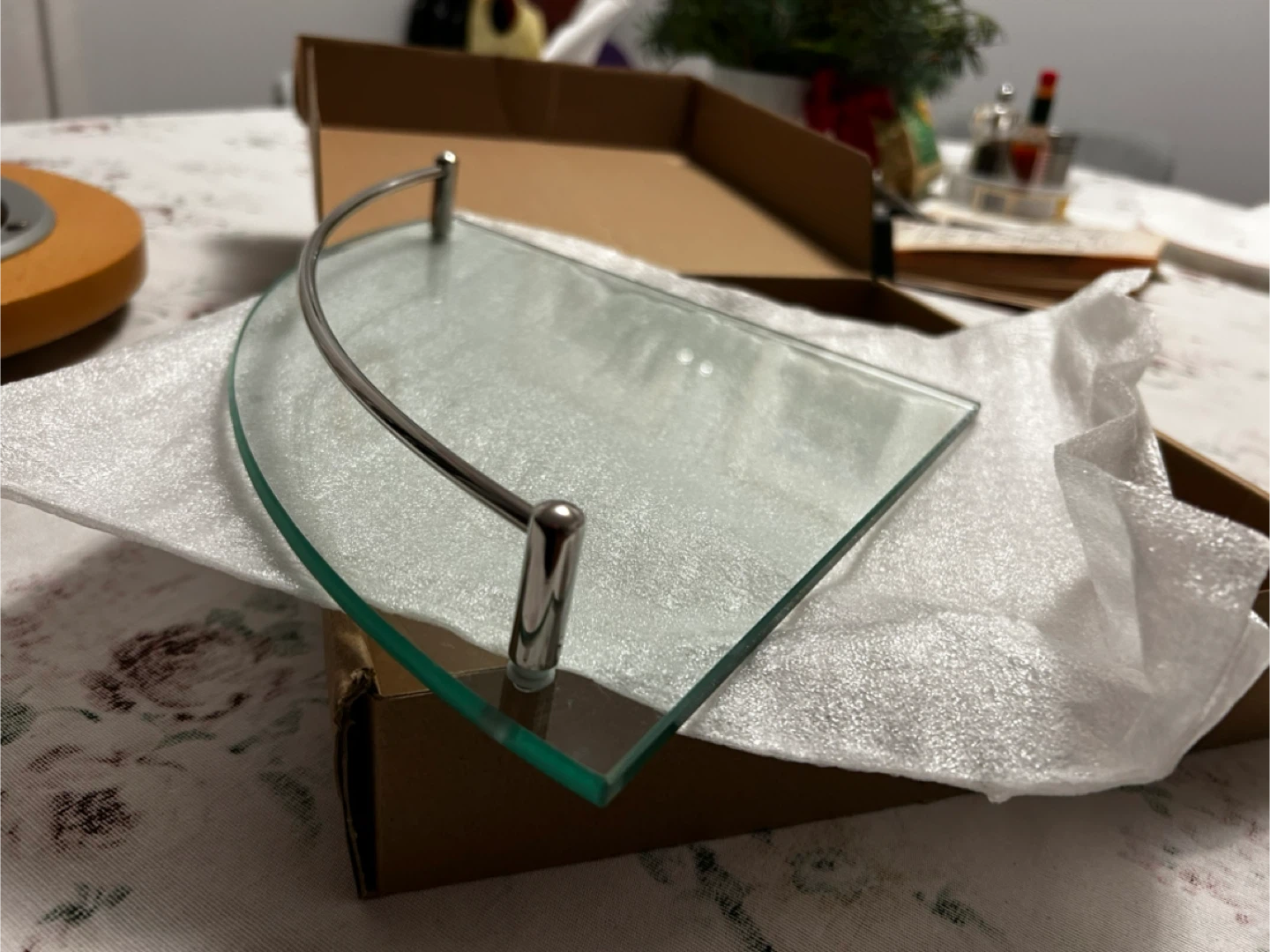 Brand New KES Glass Corner Shelf, Polished Finish