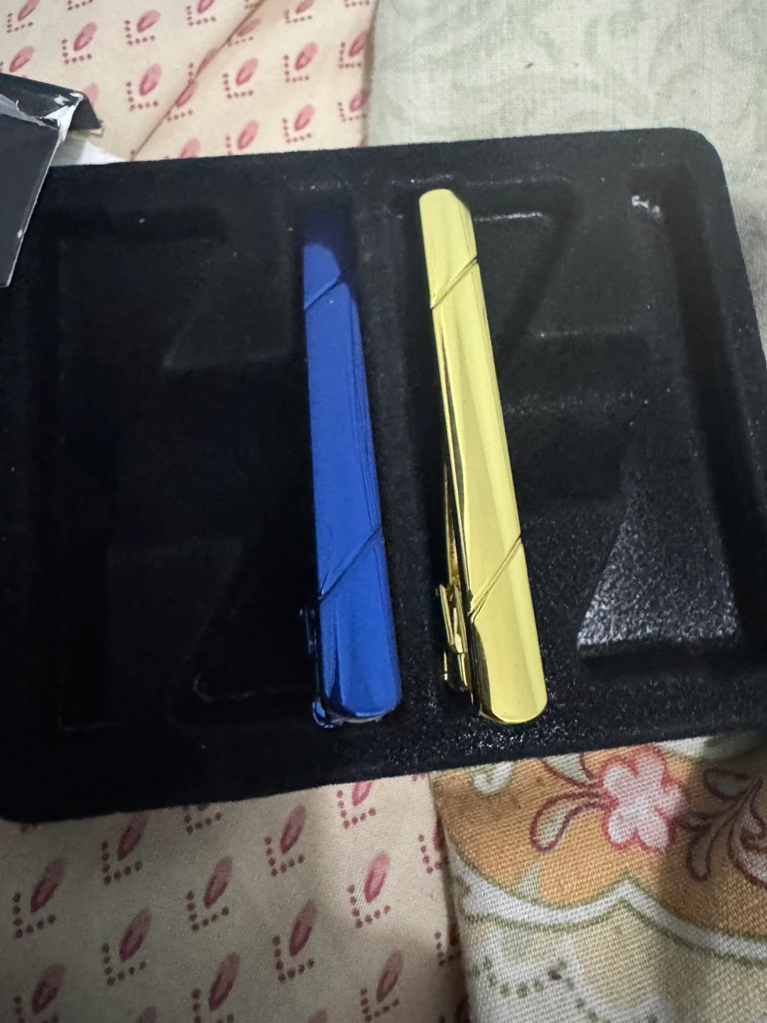 Blue & Gold Tie Clips Set