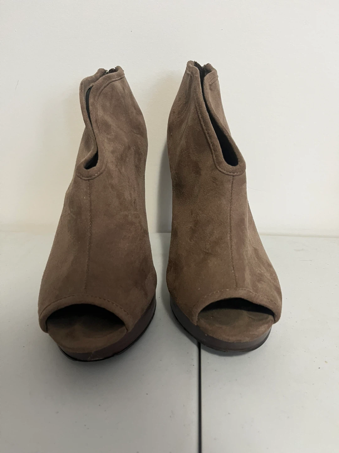 Brown Suede Open Toe Heels, Size 8 - photo 2