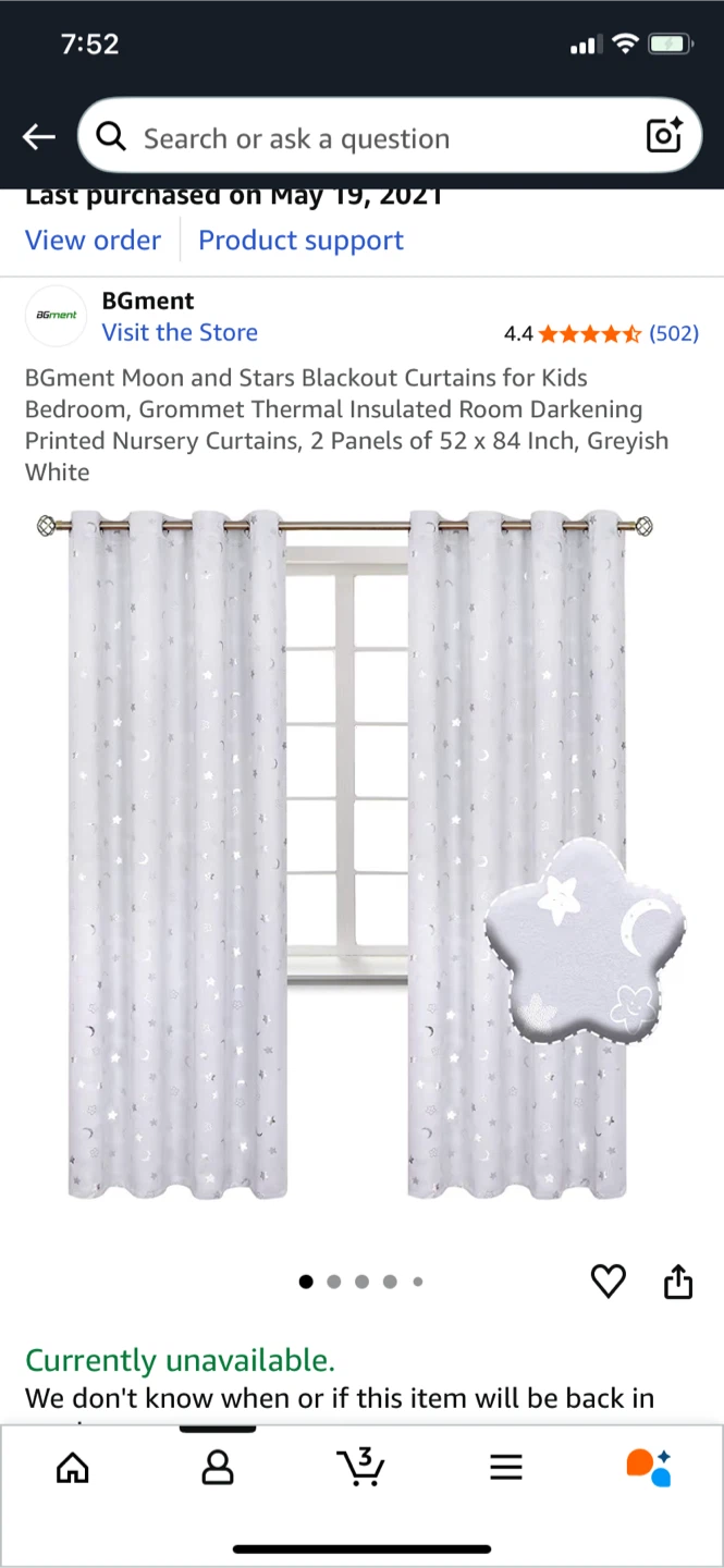 BGment Moon & Stars Blackout Curtains - Greyish White