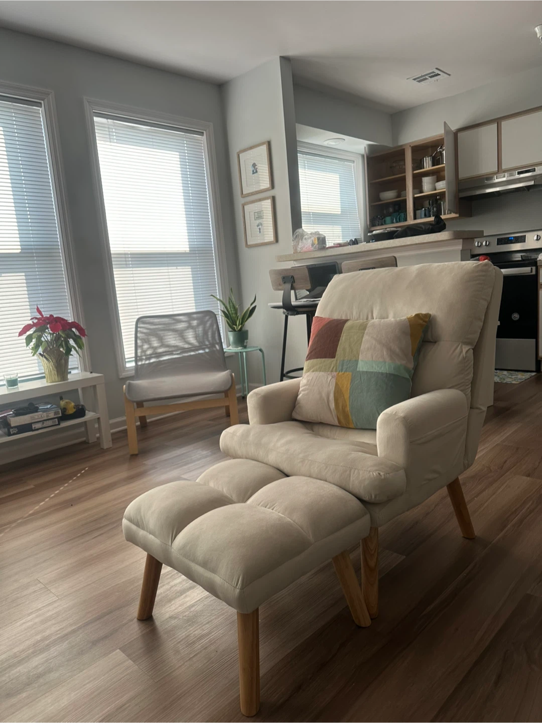 Beige Recliner Chair with Ottoman