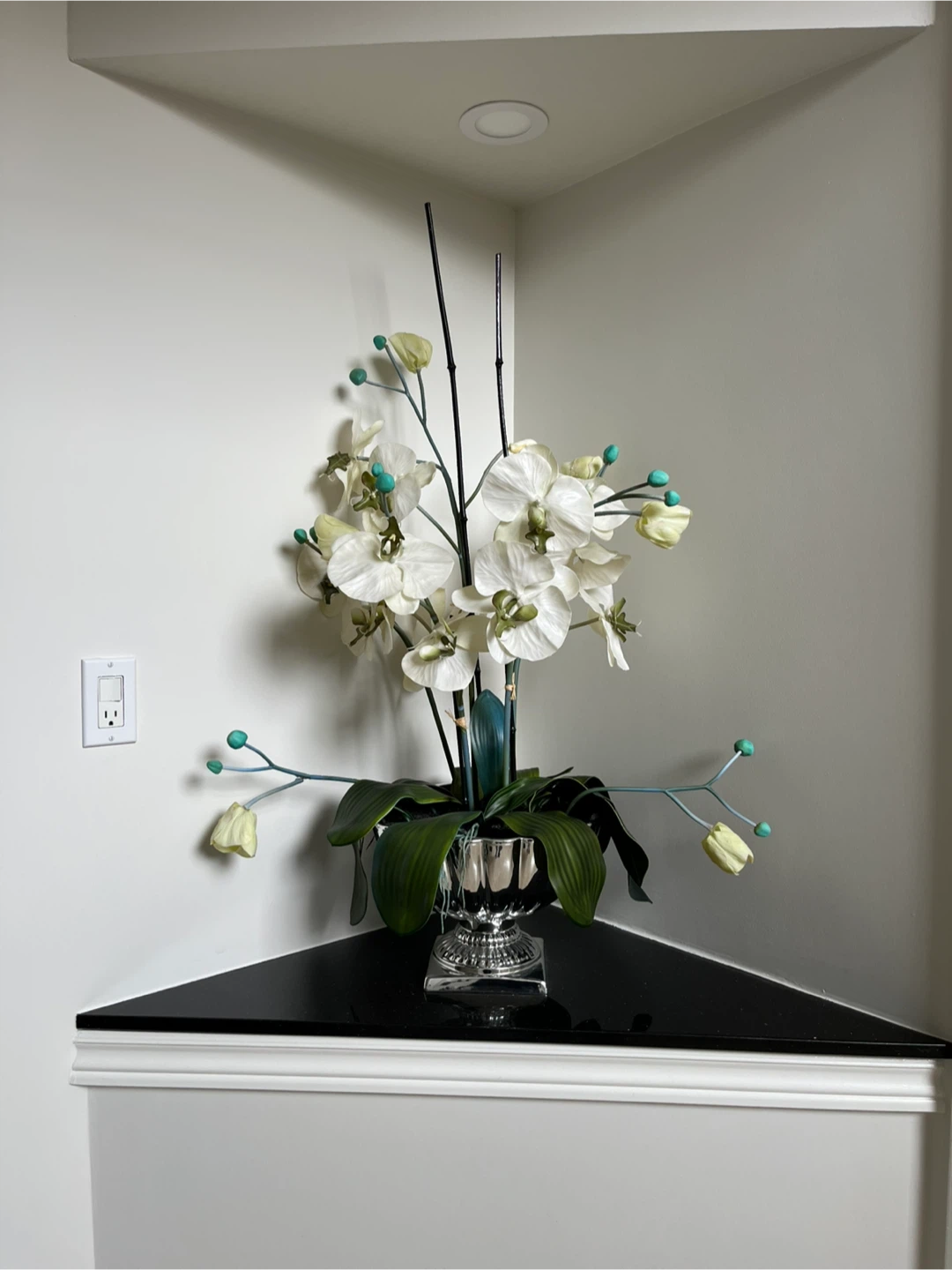 Orchid Arrangement in Silver Vase