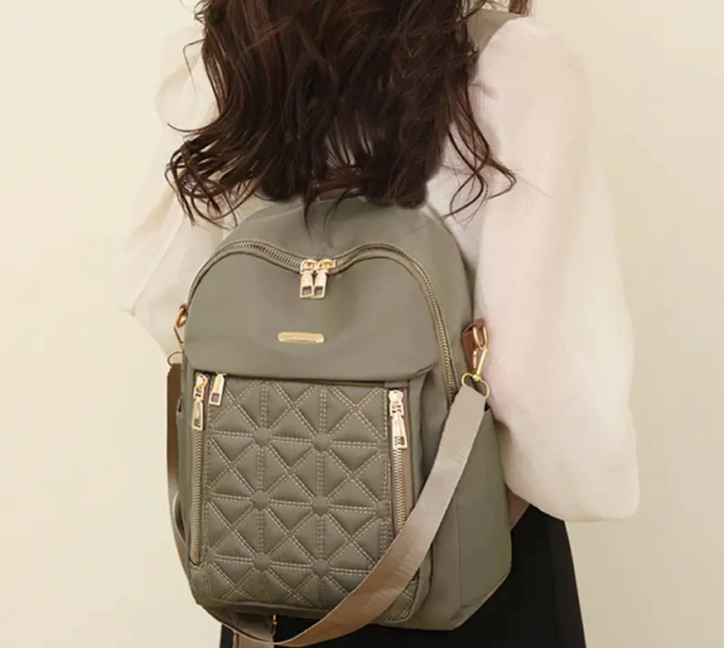 Stylish Backpack - Olive Green & Black
