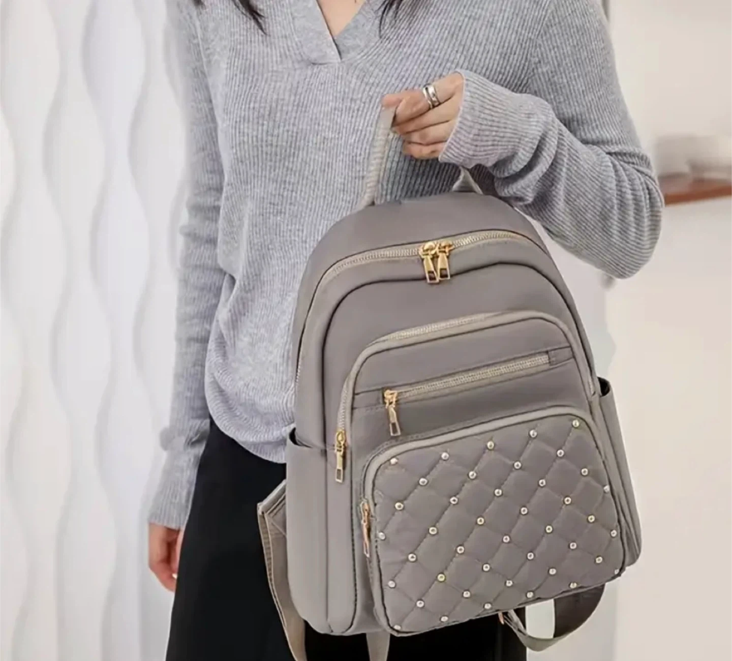 Gray  Quilted Backpack - Stylish & Functional