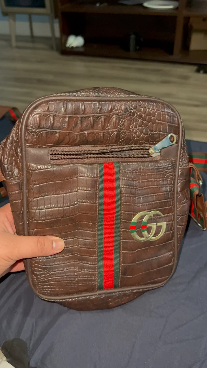 Gucci Inspired Brown Croc Embossed Crossbody Bag