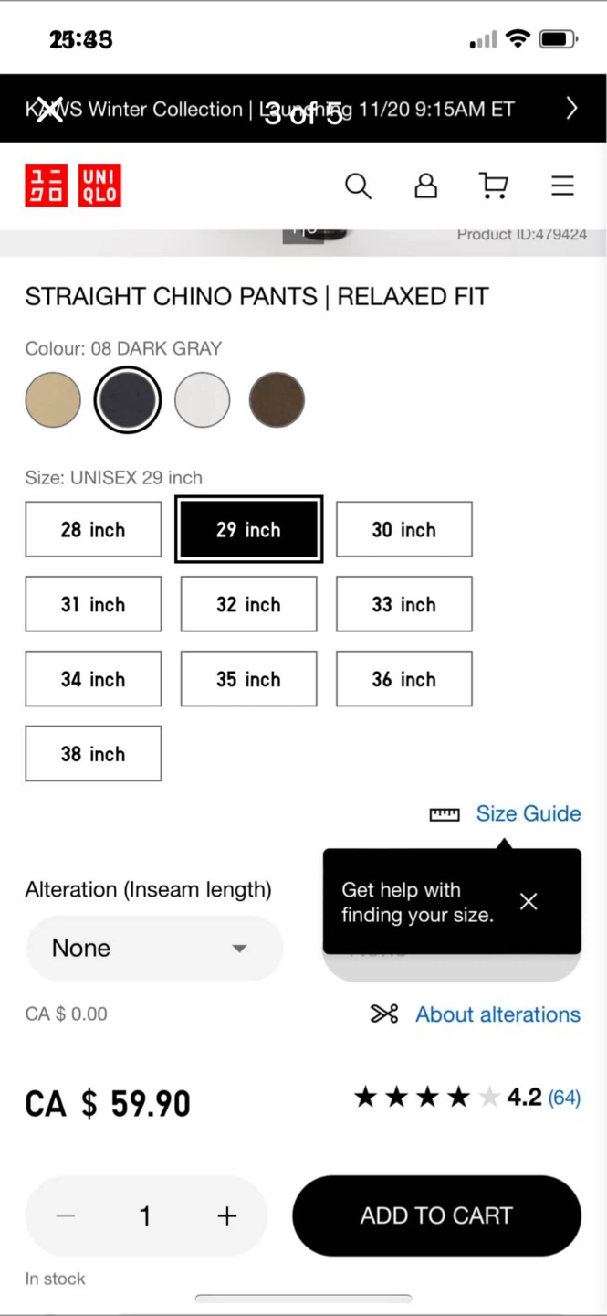 New Uniqlo Straight Chino Pants - Dark Gray, 29 inch - photo 3