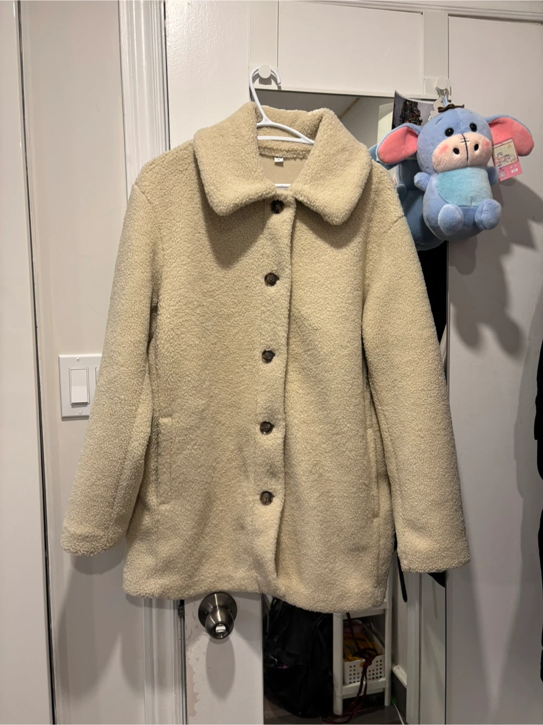Beige Teddy Button-Up Coat