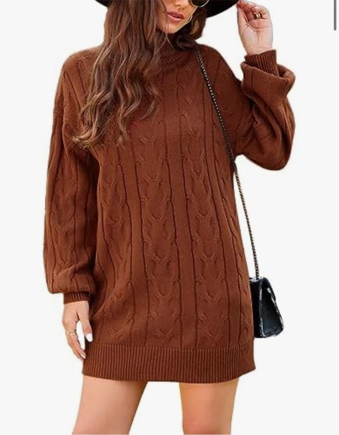 NEW! FARORO Brown Cable Knit Turtleneck Sweater Dress
