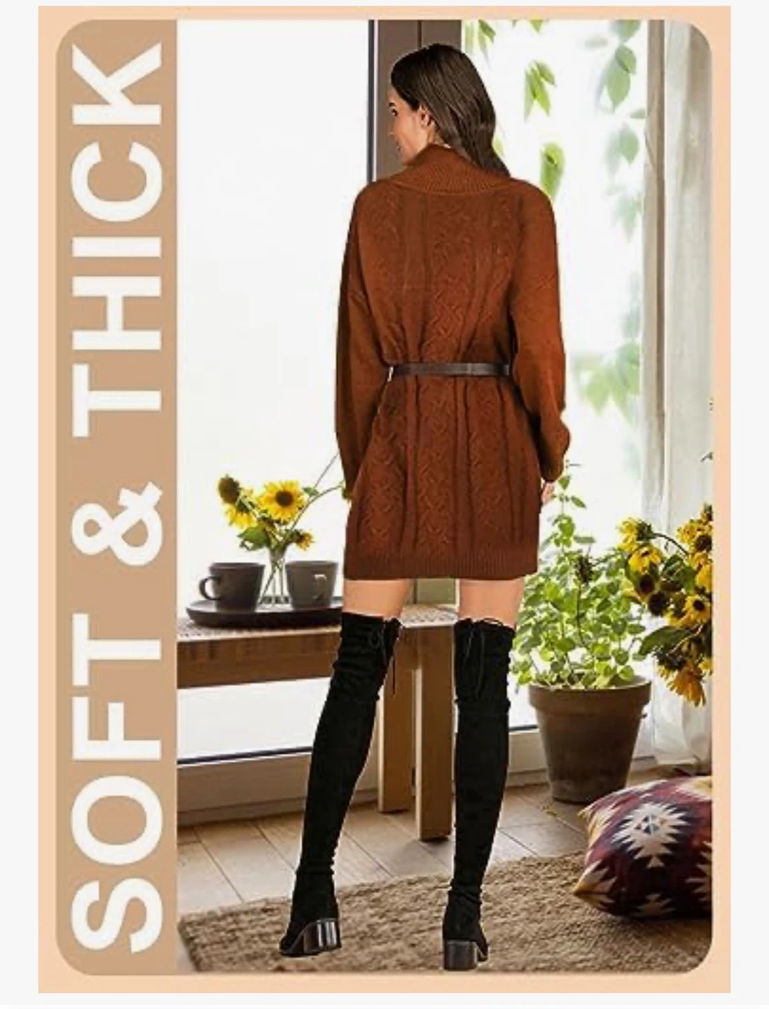 NEW! FARORO Brown Cable Knit Turtleneck Sweater Dress - photo 3