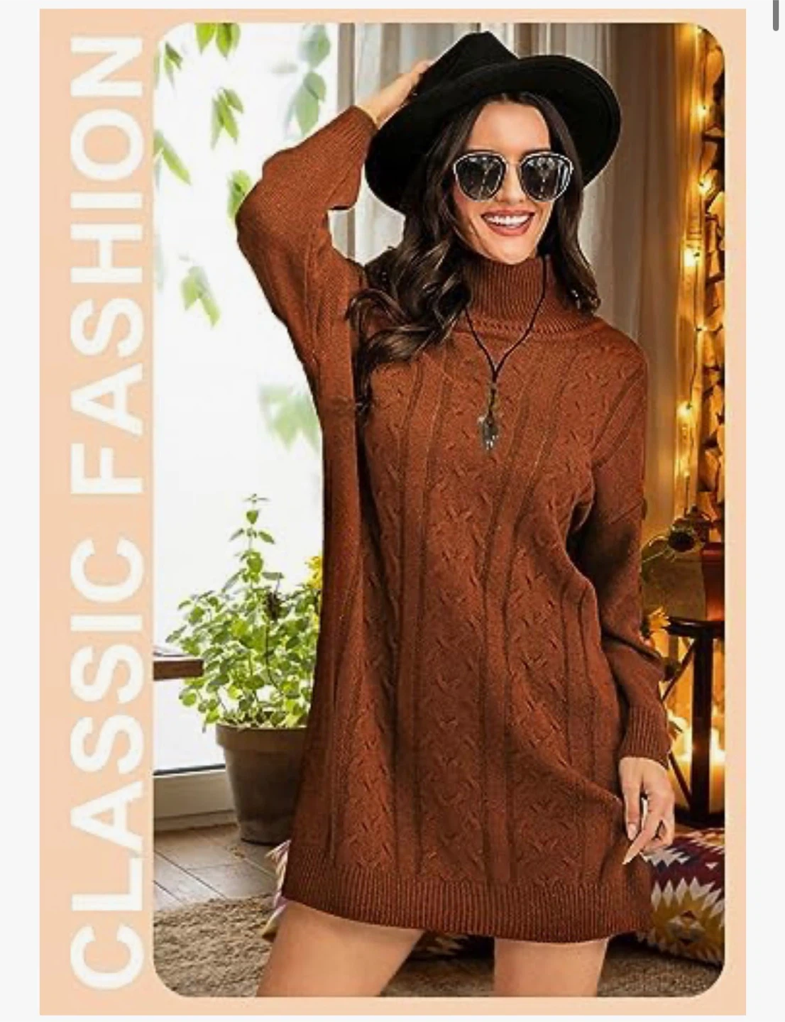 NEW! FARORO Brown Cable Knit Turtleneck Sweater Dress - photo 2