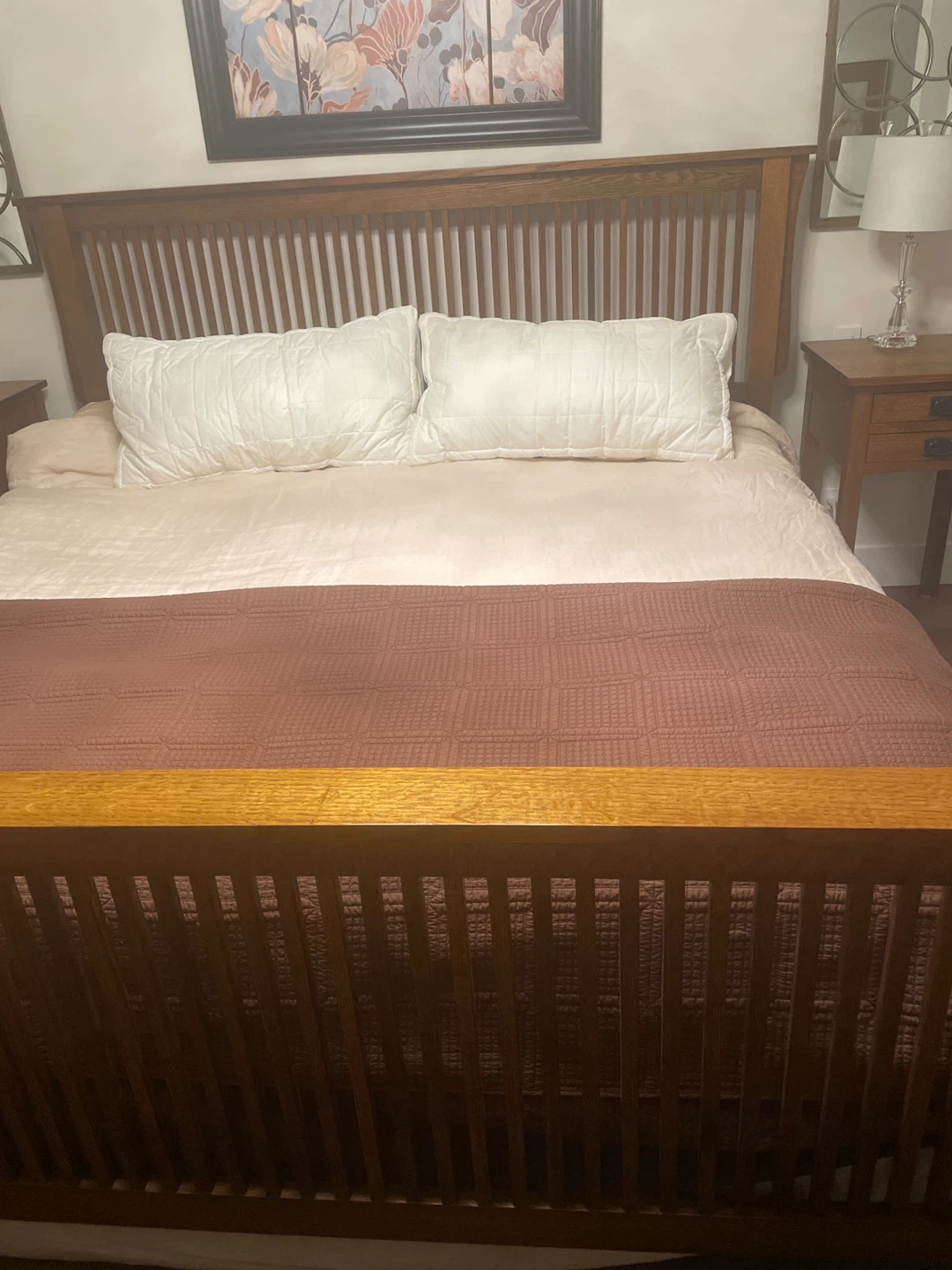 Solid Oak king size mission style Bed Frame and Nightstand Set