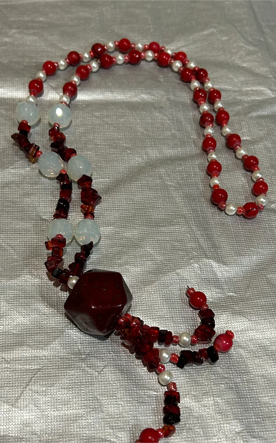Red & White Beaded Necklace