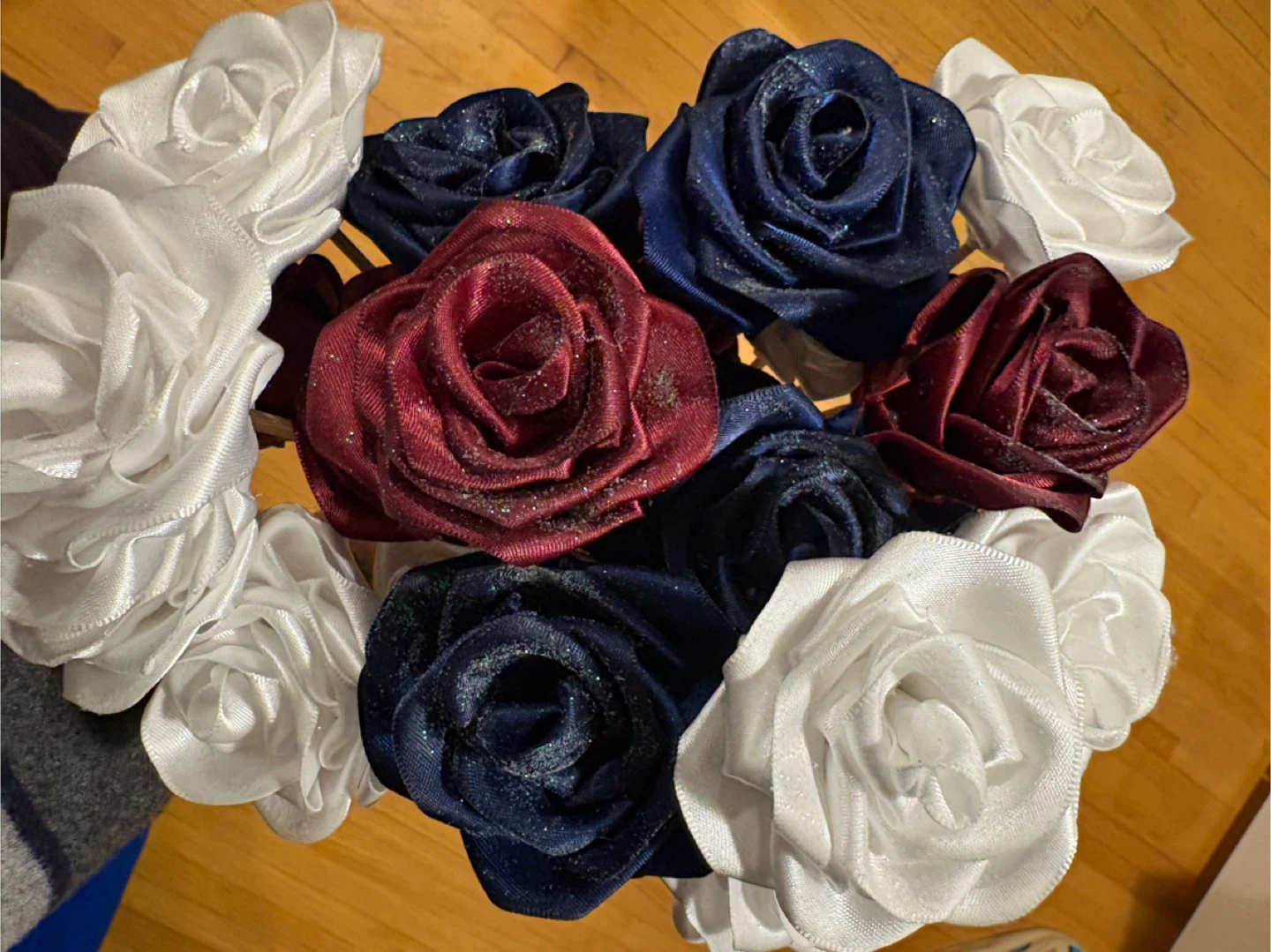 Handmade Satin Rose Bouquet - Red, White & Blue - photo 4
