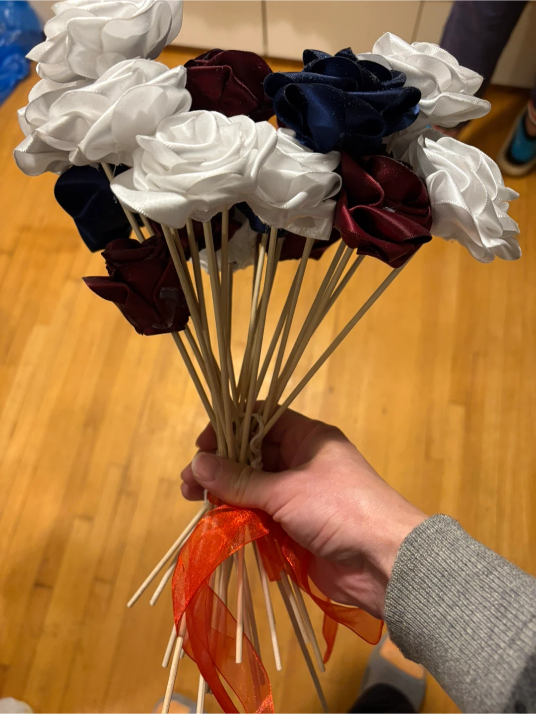 Handmade Satin Rose Bouquet - Red, White & Blue - photo 2