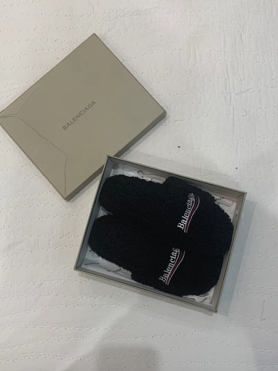 Balenciaga Black fur Slides, Size 10