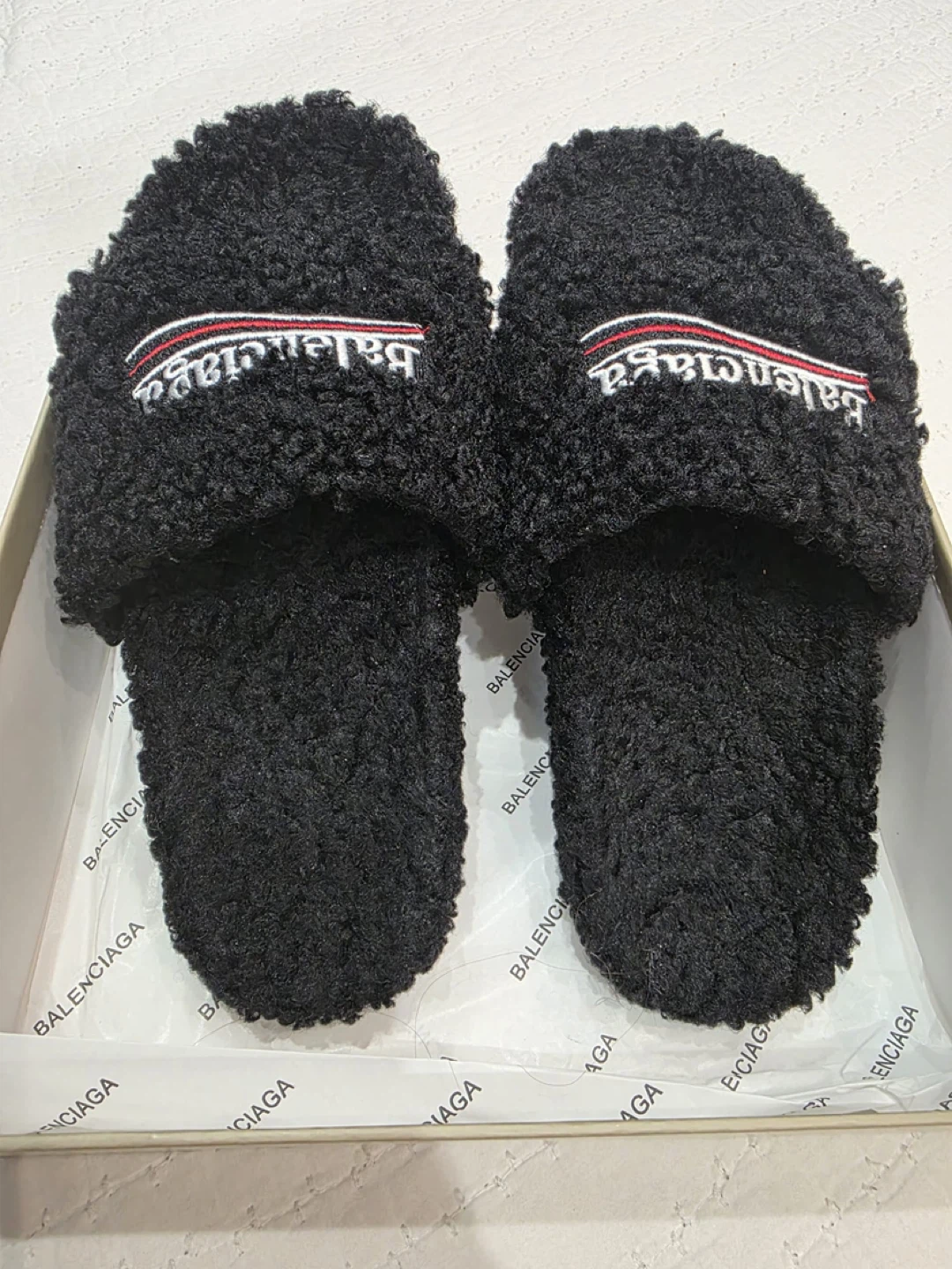 Balenciaga Black fur Slides, Size 10 - photo 2
