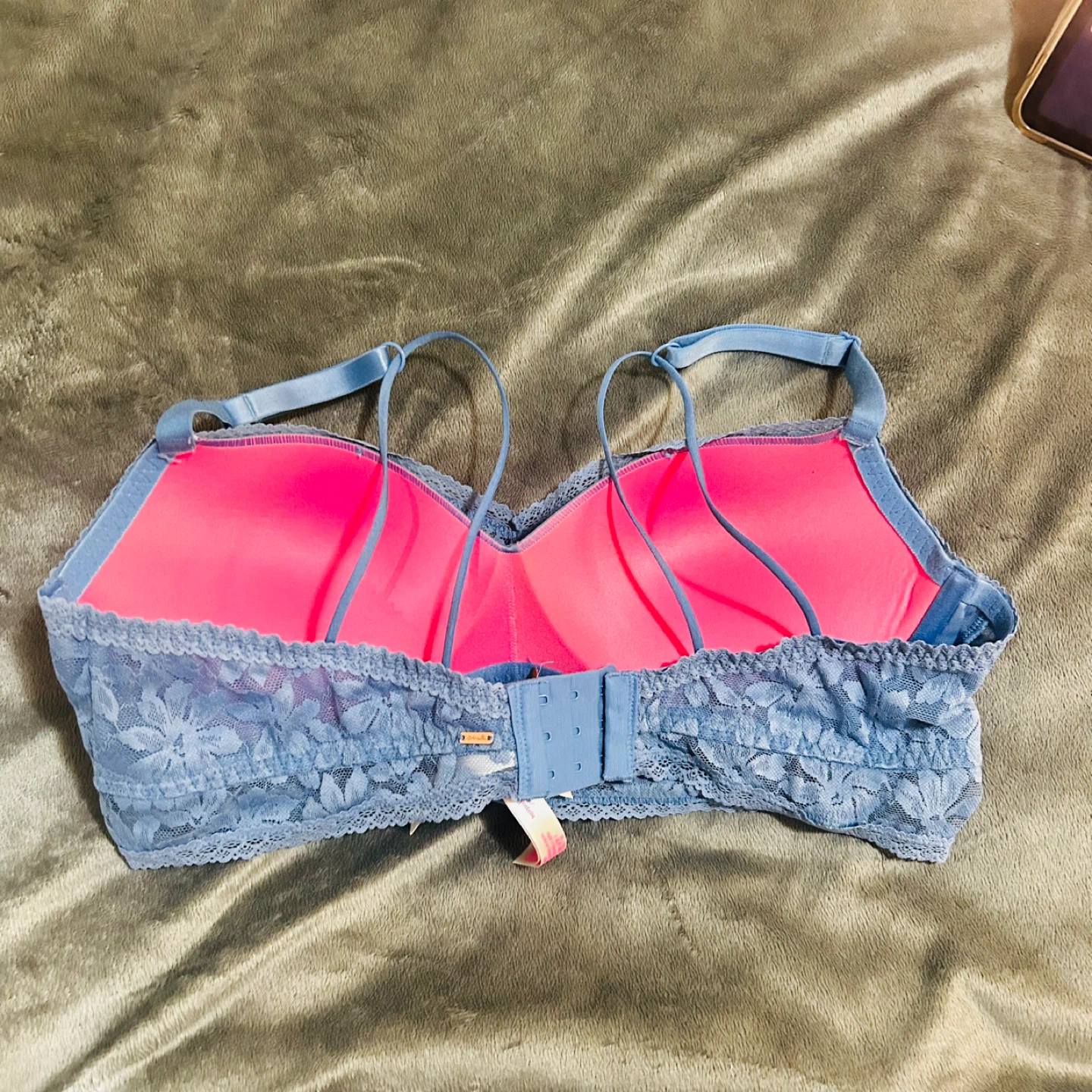PINK Blue Lace Bralette Push Up - Size XL - photo 2
