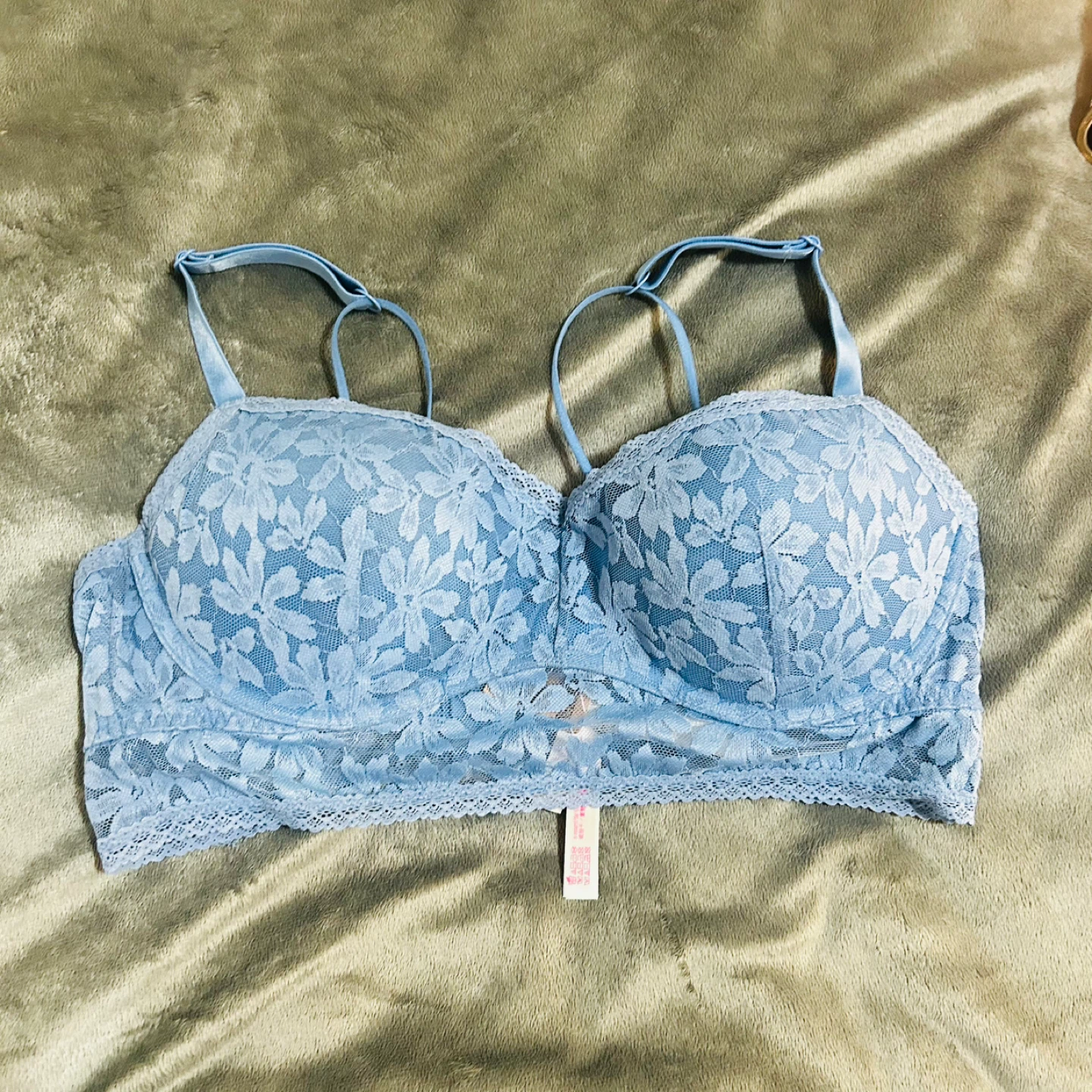 PINK Blue Lace Bralette Push Up - Size XL