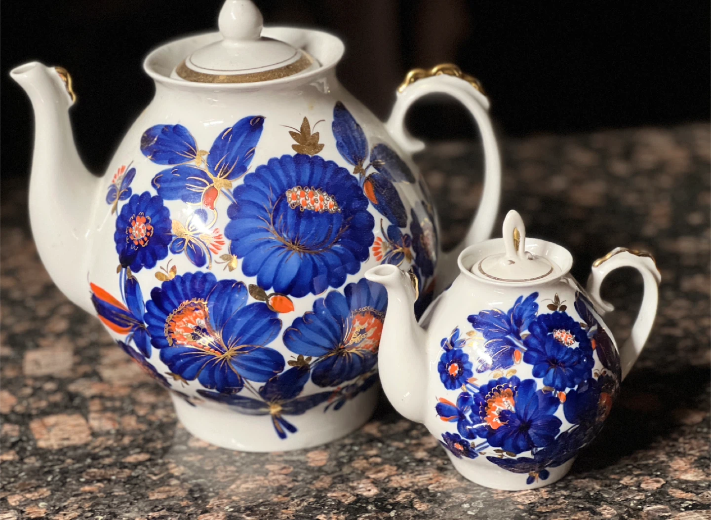 Vintage Floral Teapot with Cobalt Blue Flowers