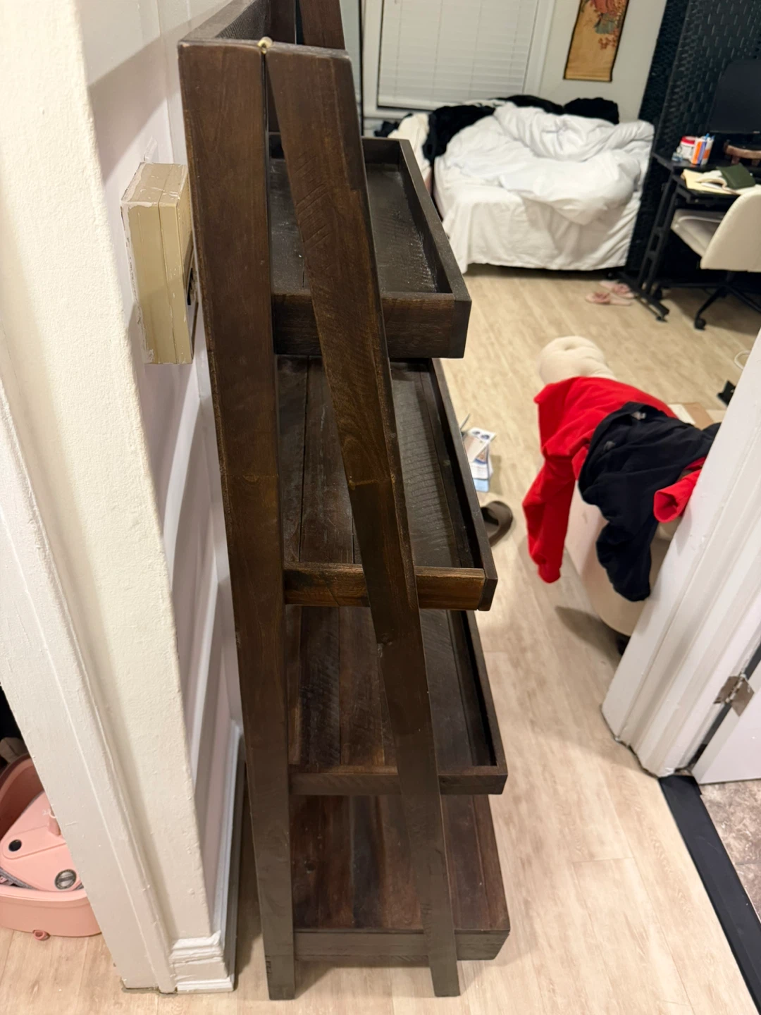 OBO - Brown Wooden Slanted Ladder Shelf with Bottom Drawer - photo 5