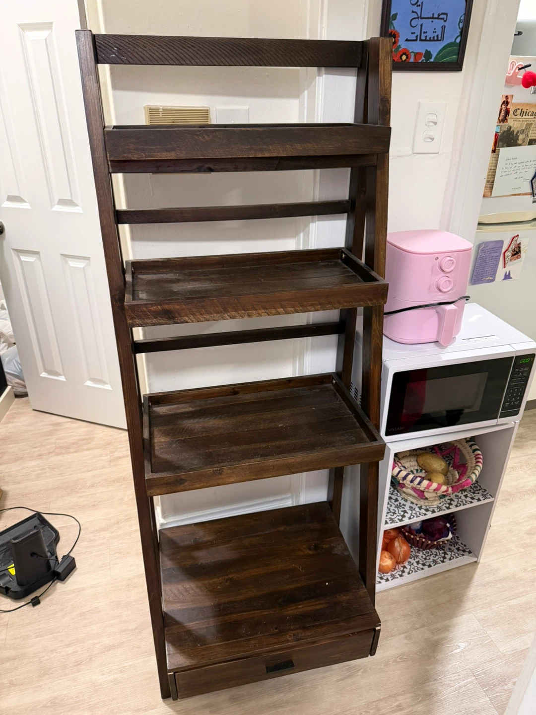 OBO - Brown Wooden Slanted Ladder Shelf with Bottom Drawer - photo 4