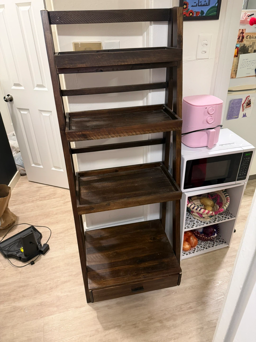OBO - Brown Wooden Slanted Ladder Shelf with Bottom Drawer - photo 2
