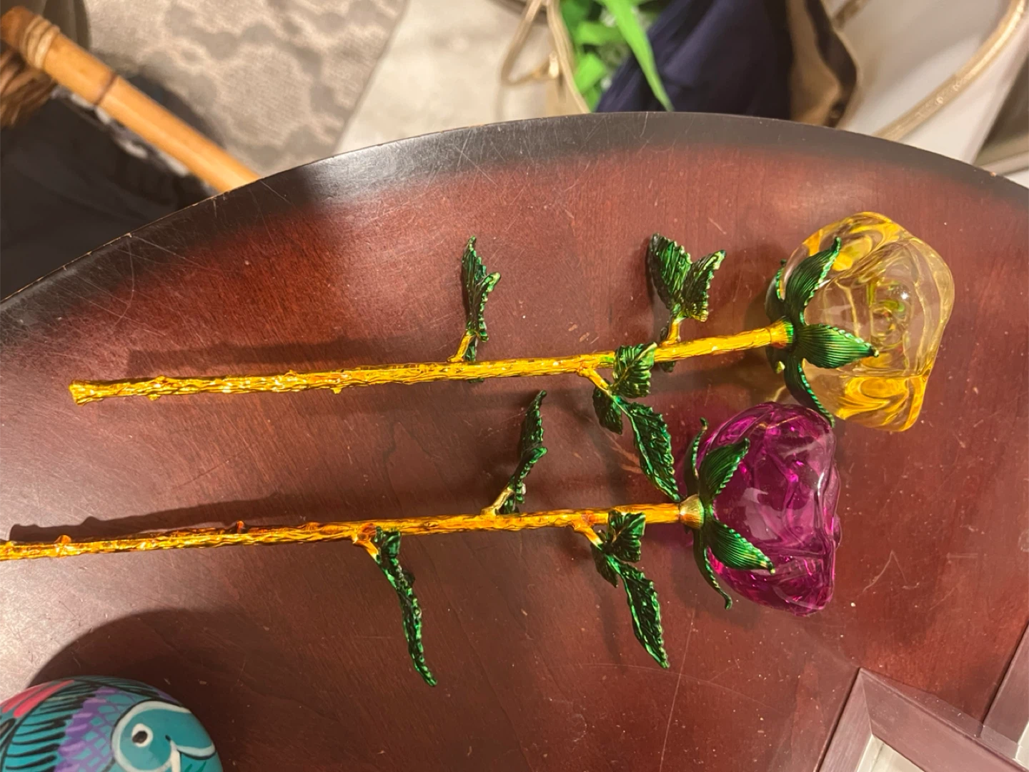 Decorative Glass Roses - Yellow & Purple