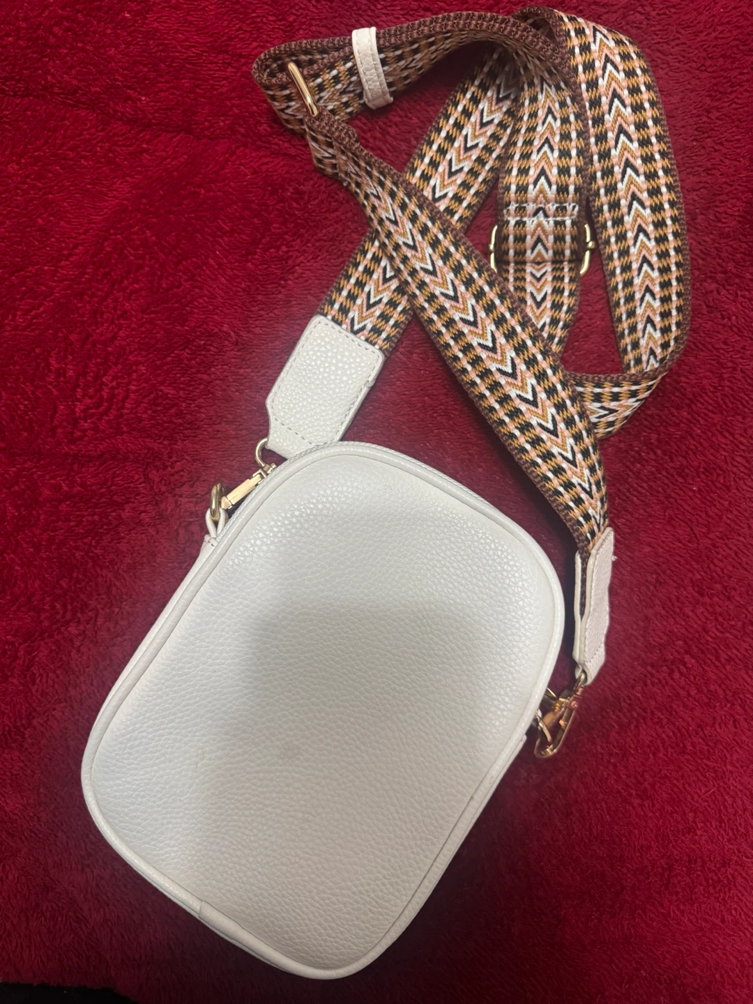 White Crossbody Bag with Patterned Strap - photo 2