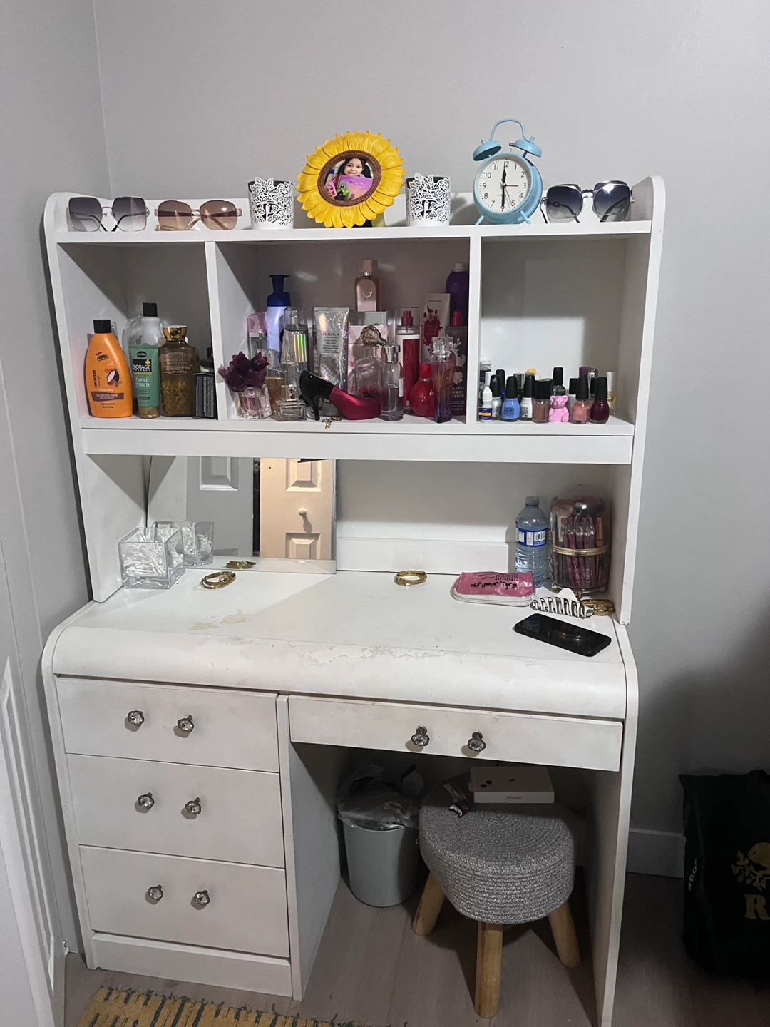 White Vanity Desk with Shelves
