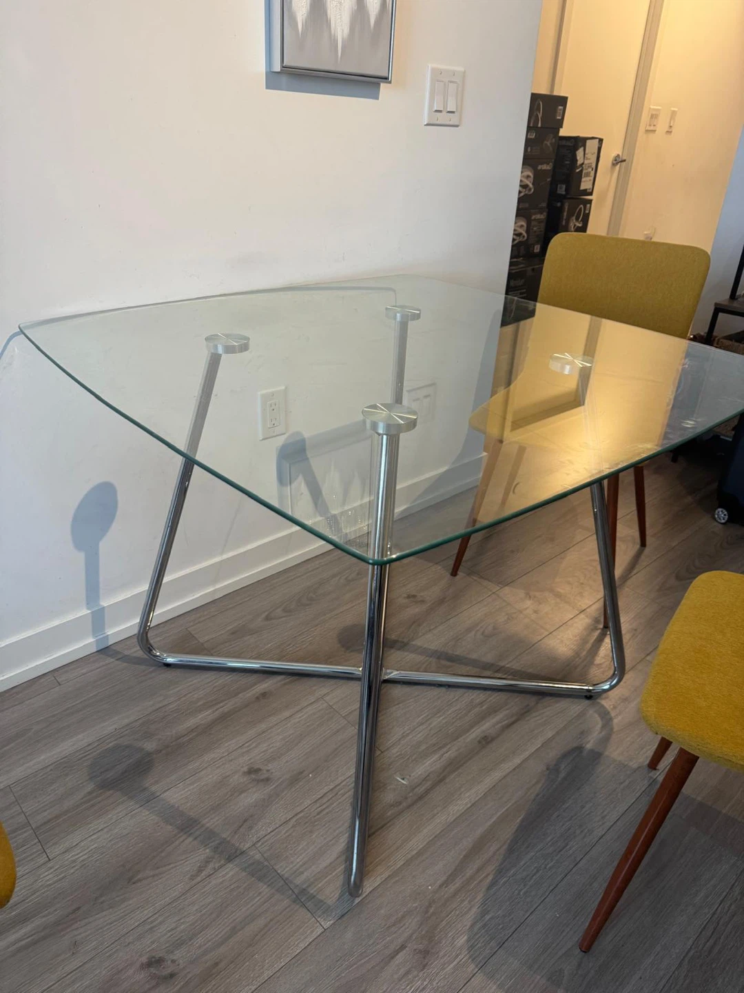 Glass Dining Table with 4 Yellow Chairs - photo 3