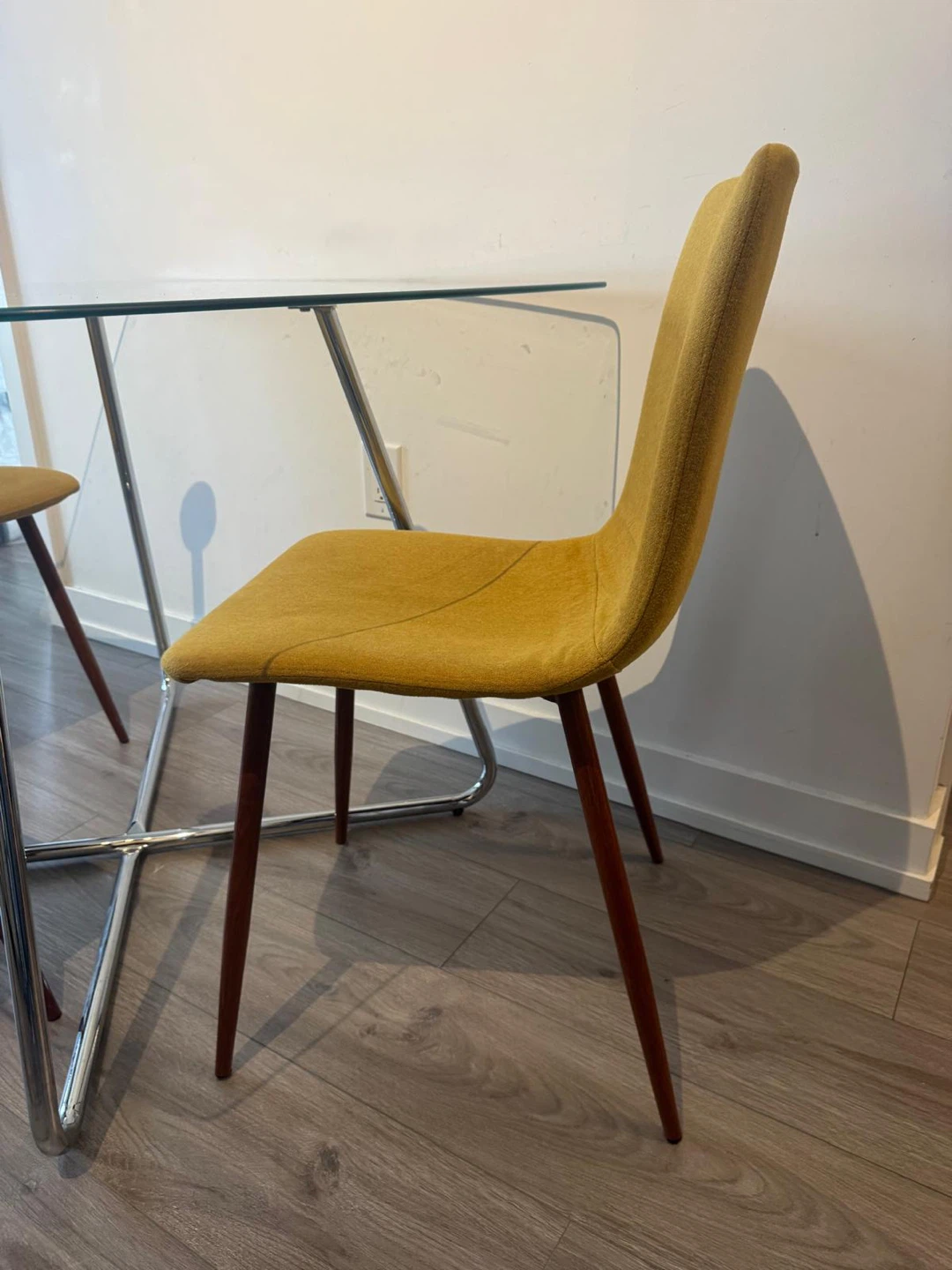 Glass Dining Table with 4 Yellow Chairs - photo 2