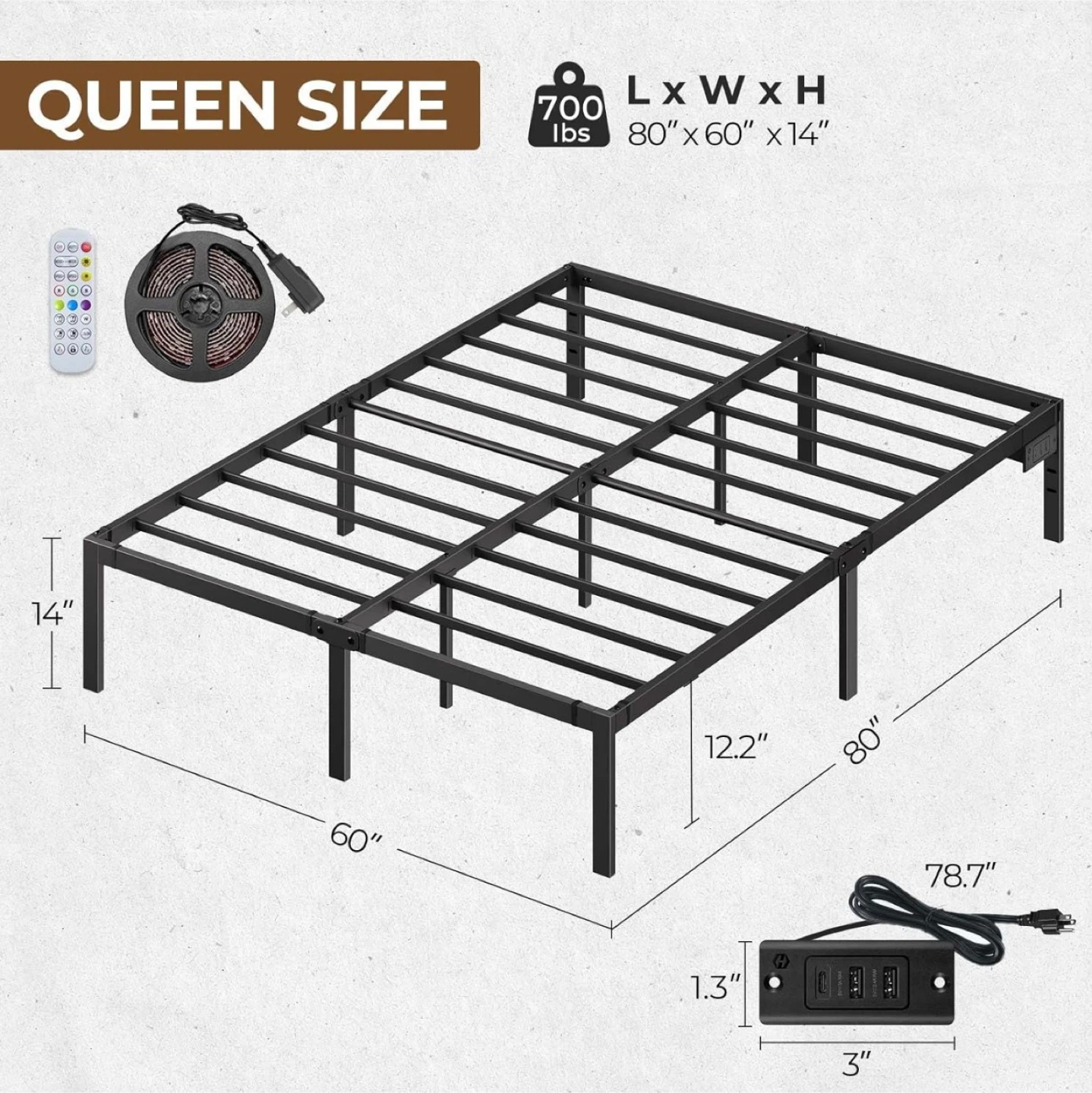 2x Queen Size Metal Bed Frame with LED Lights - photo 2