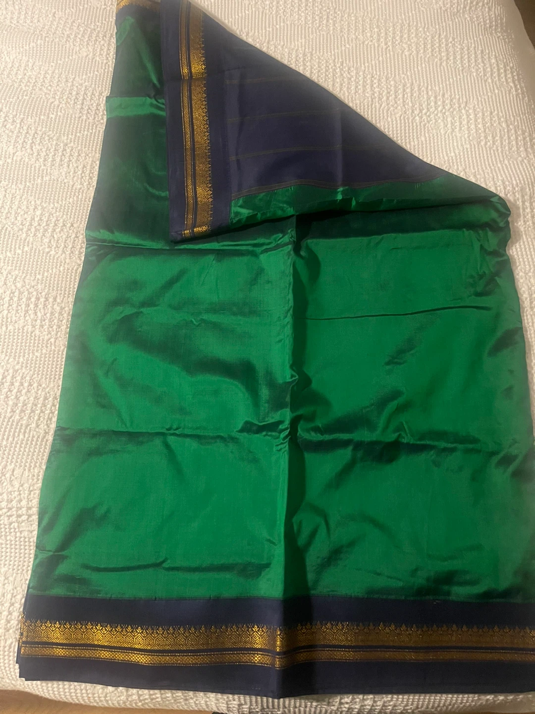 Green & Blue Silk Saree with Blouse - photo 2