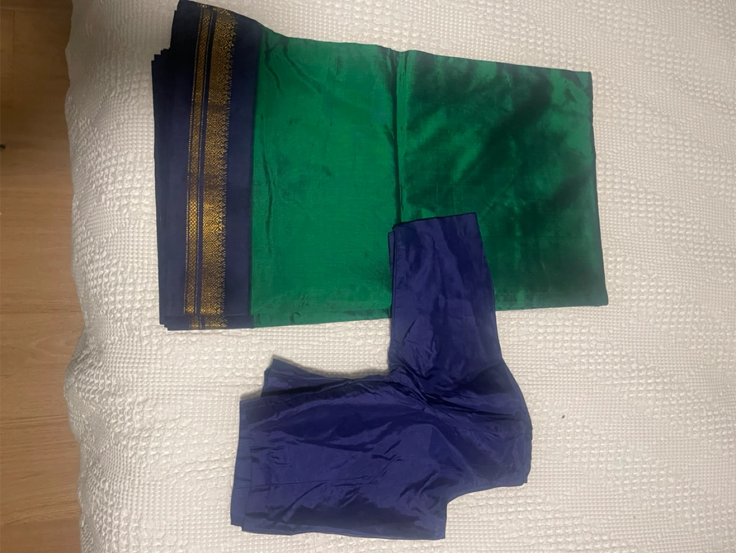 Green & Blue Silk Saree with Blouse