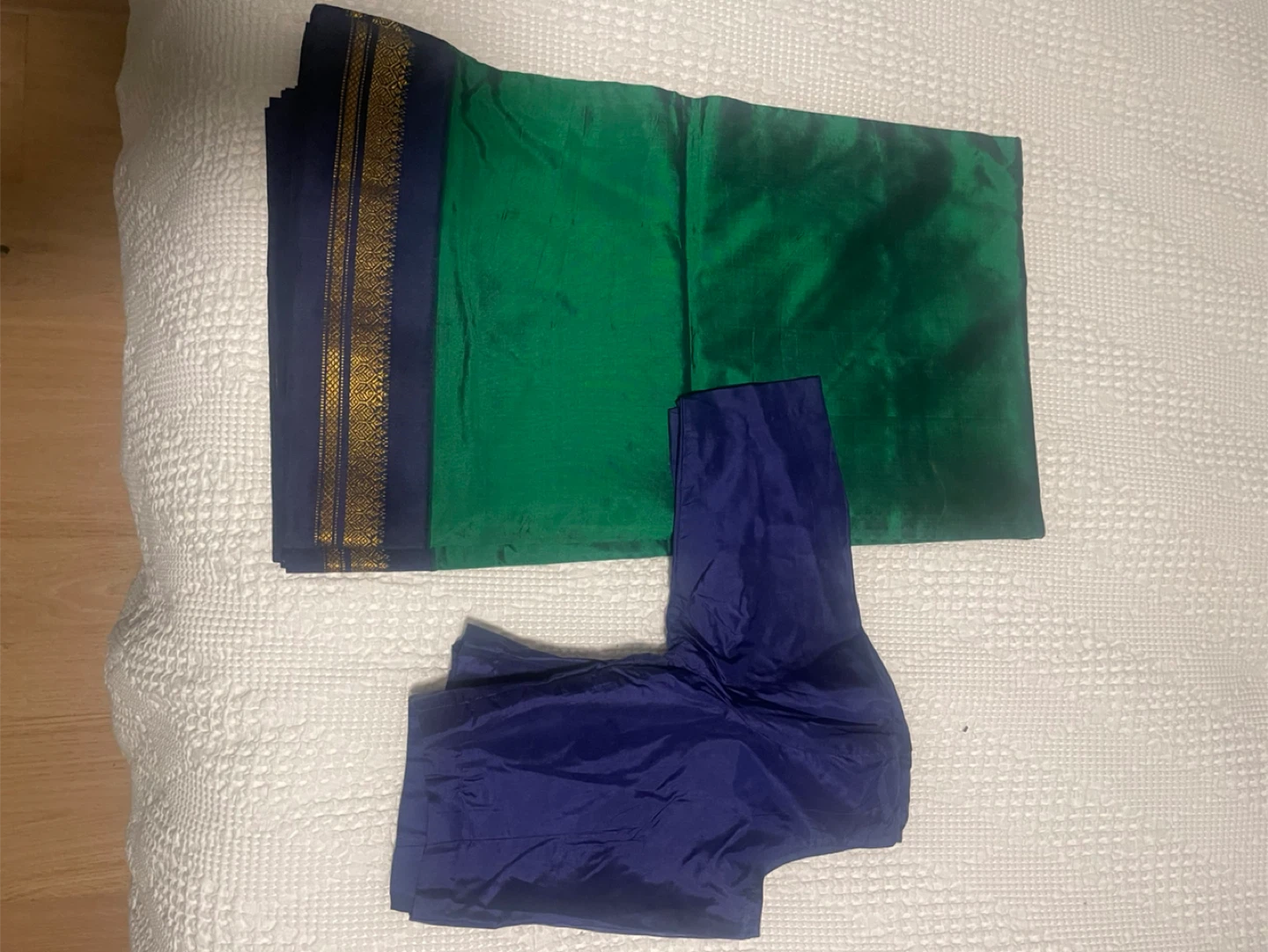 Green & Blue Silk Saree with Blouse - photo 5