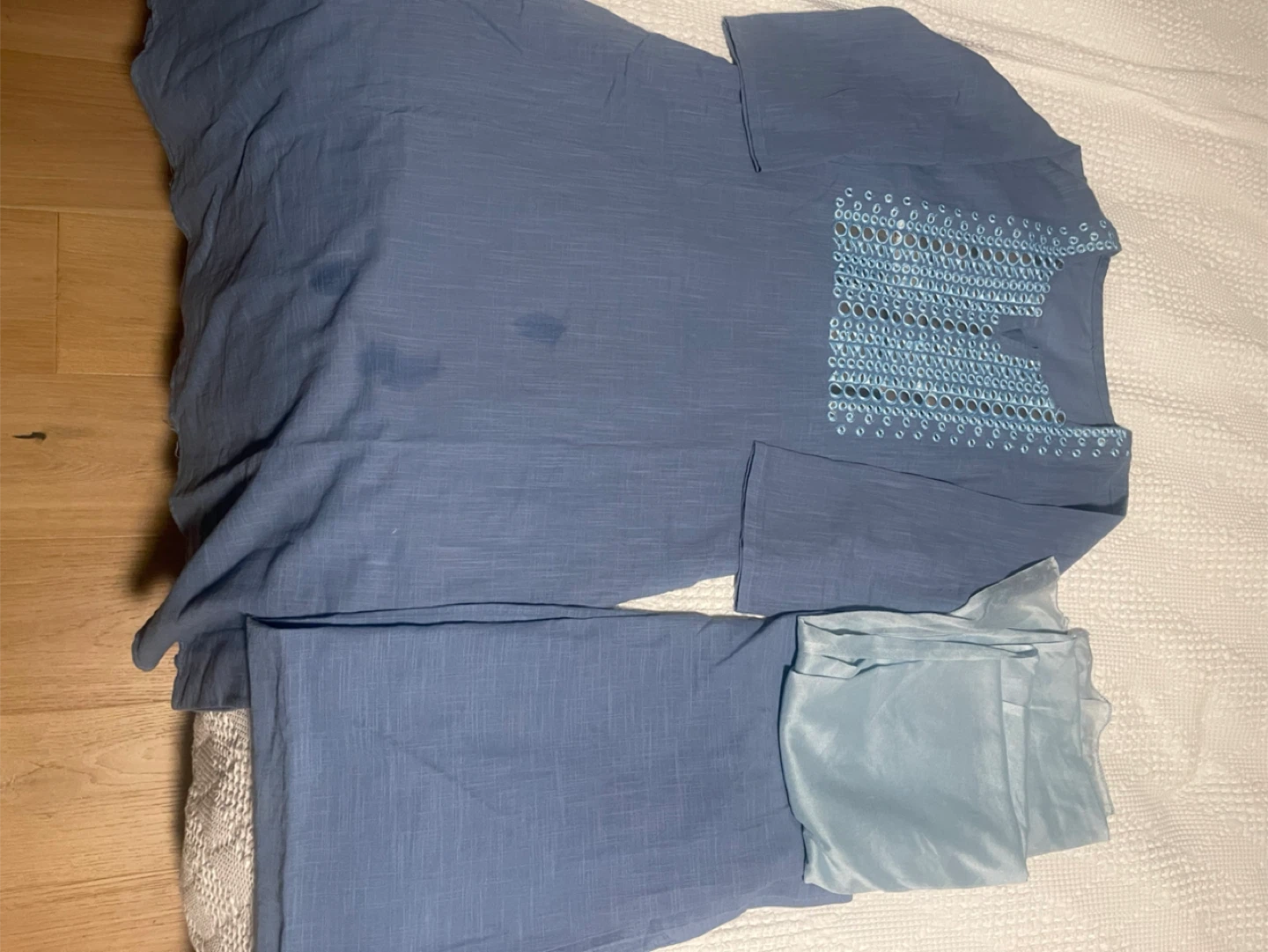 Blue Embroidered 3 Piece Outfit