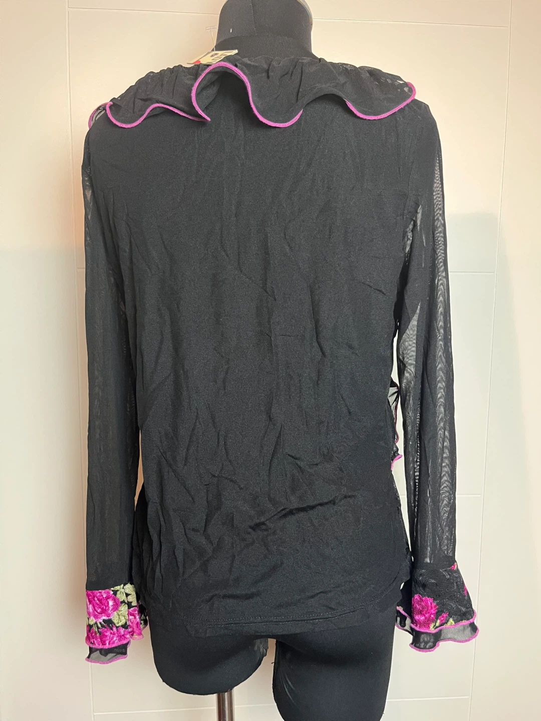 Artico Black Floral Ruffle Blouse Size M - photo 2