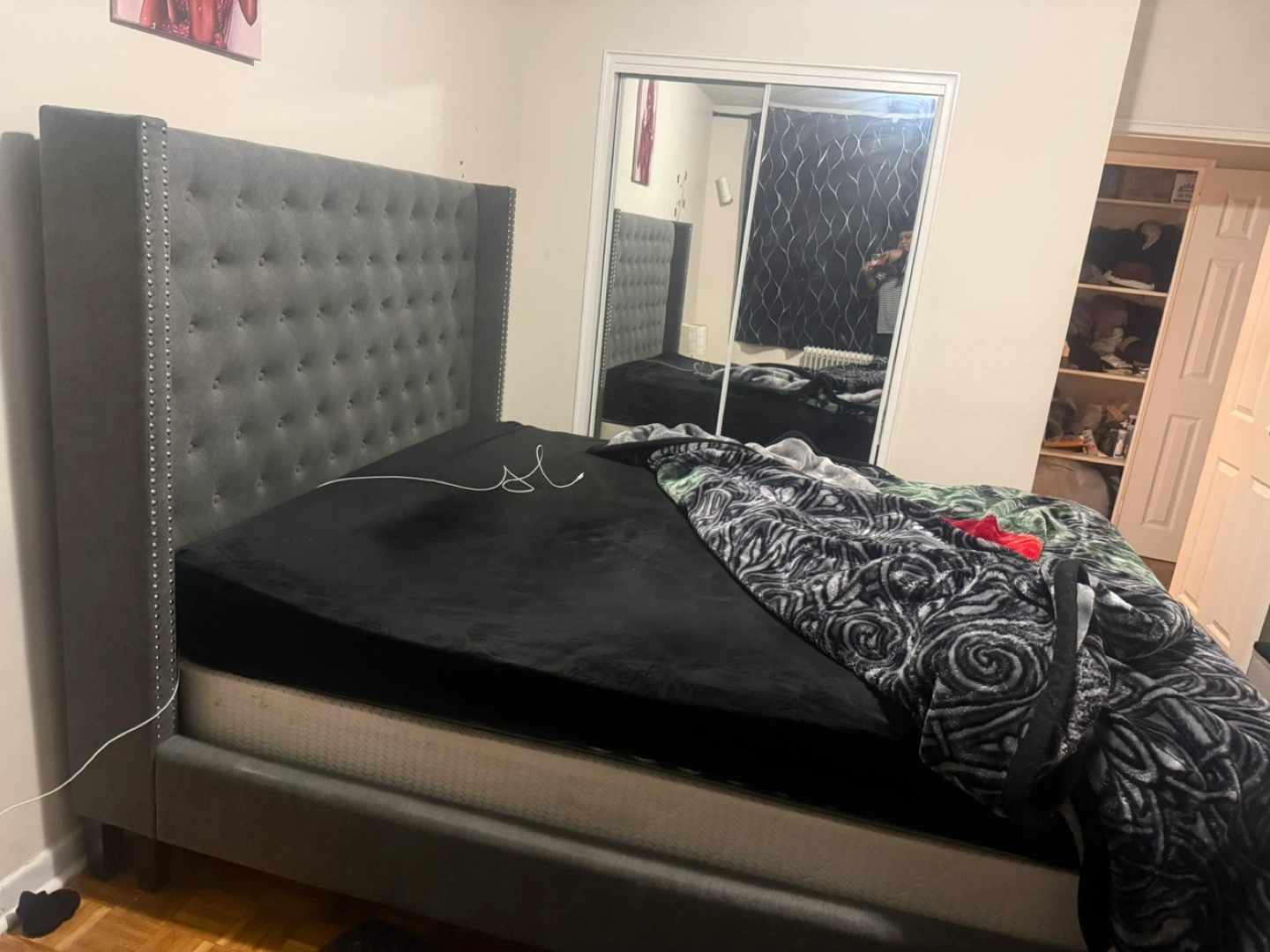 Queen Size Grey Upholstered Bed Frame