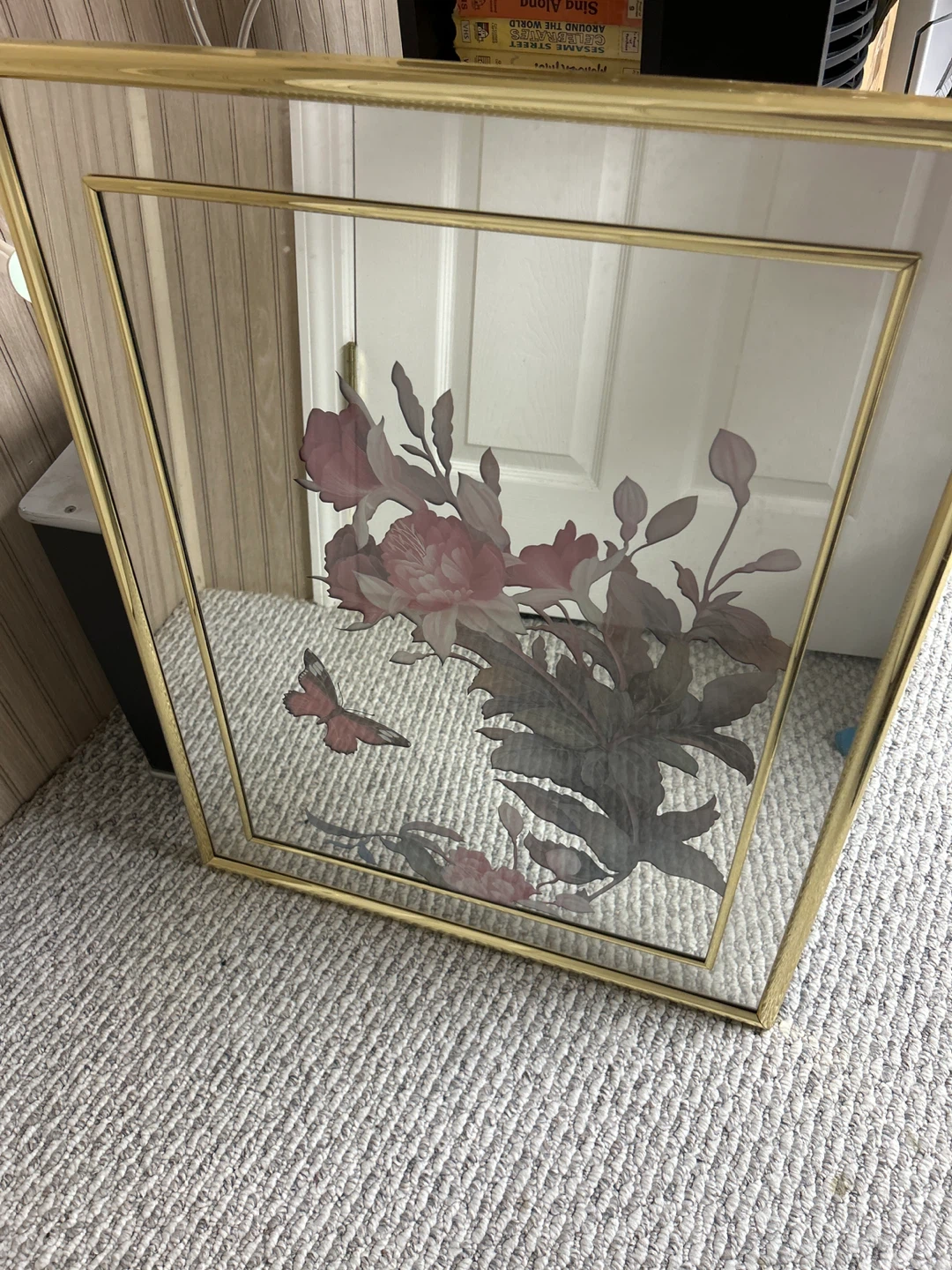 Floral Etched Glass Art in Gold Frame - photo 2
