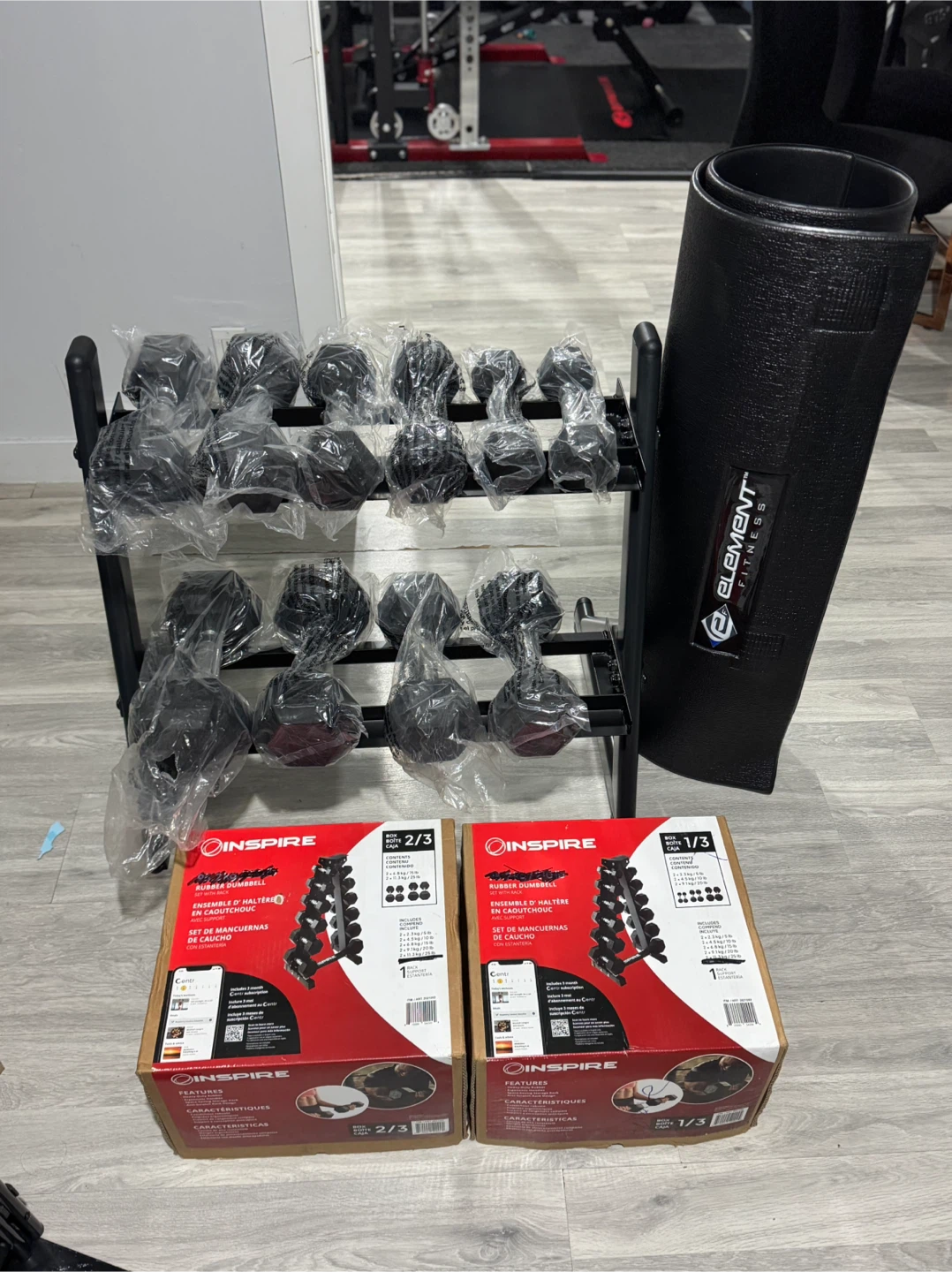 Inspire Rubber Dumbbell Set with Rack