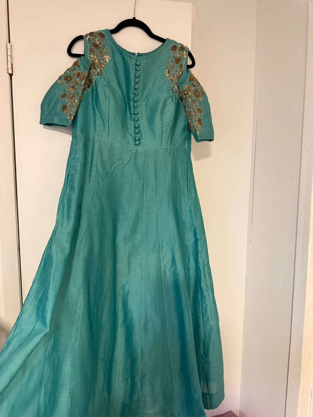 Anaarkali Indian  Teal Dress with Gold Embroidery(M)
