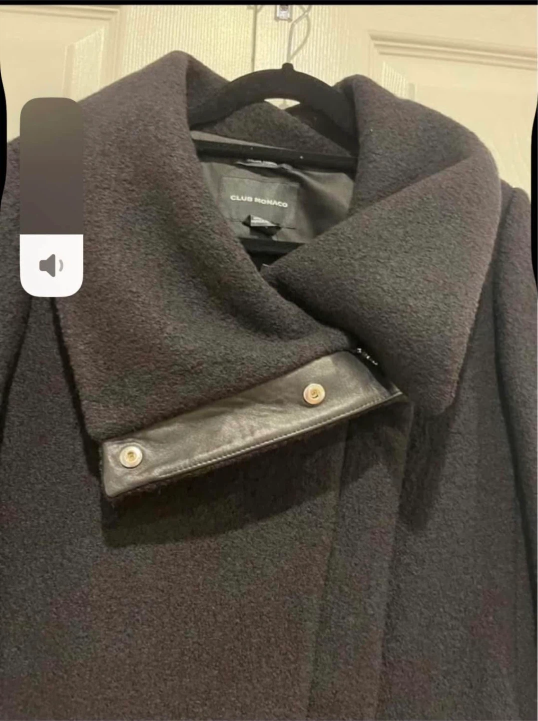 Club Monaco, woman’s size Large Wool Coat with 100% leather trim - photo 2