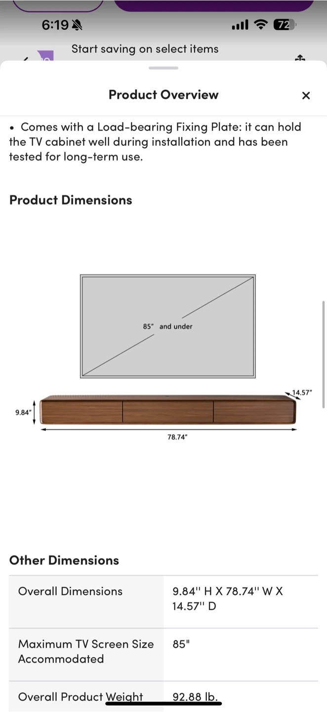 Brown Floating TV Stand - 78.74" Wide - photo 5