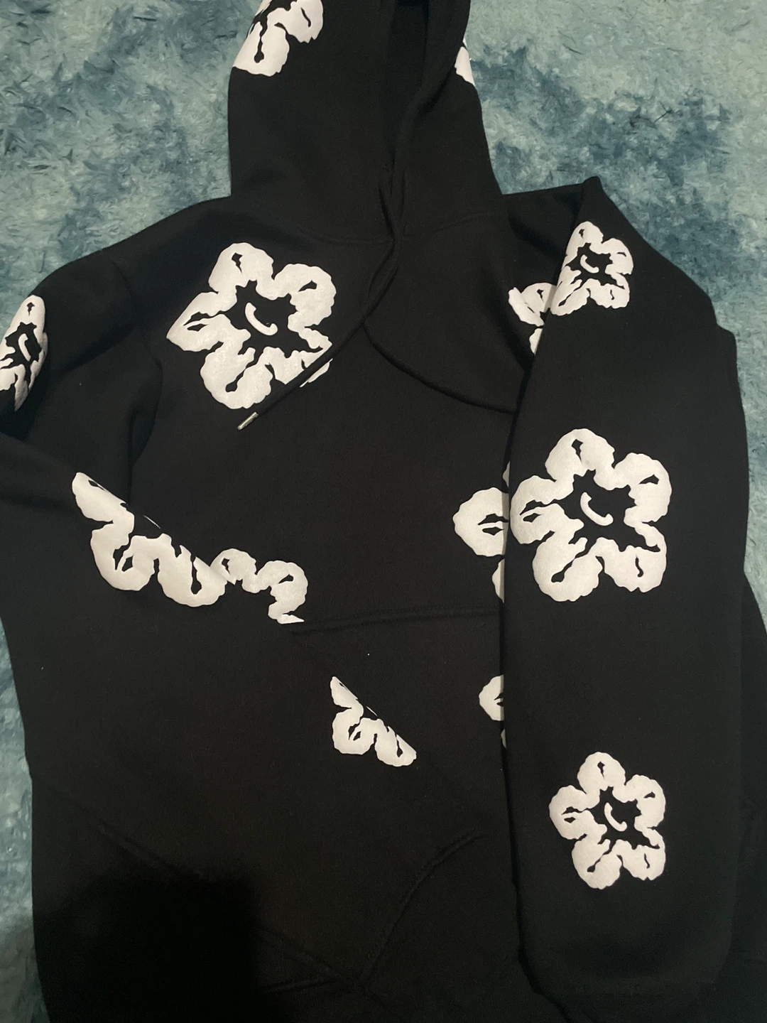 Black Hoodie with White Flower Design