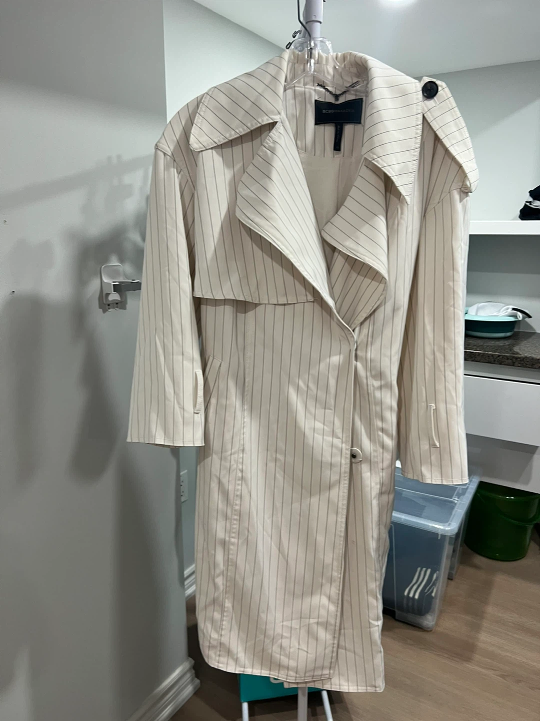 BCBGMAXAZRIA Striped Trench Coat - Size XS