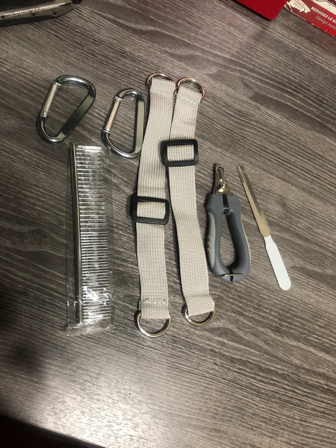 Dog Grooming Kit - Nail Clippers, Comb, Straps, Carabiners