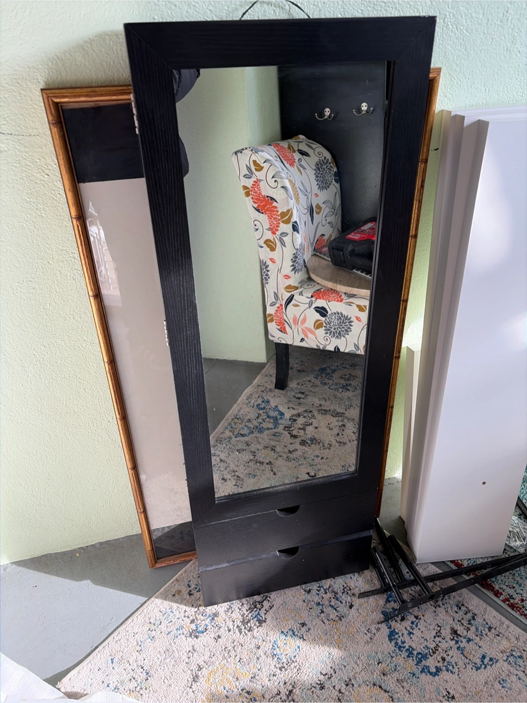 Black Framed Mirror with Drawers