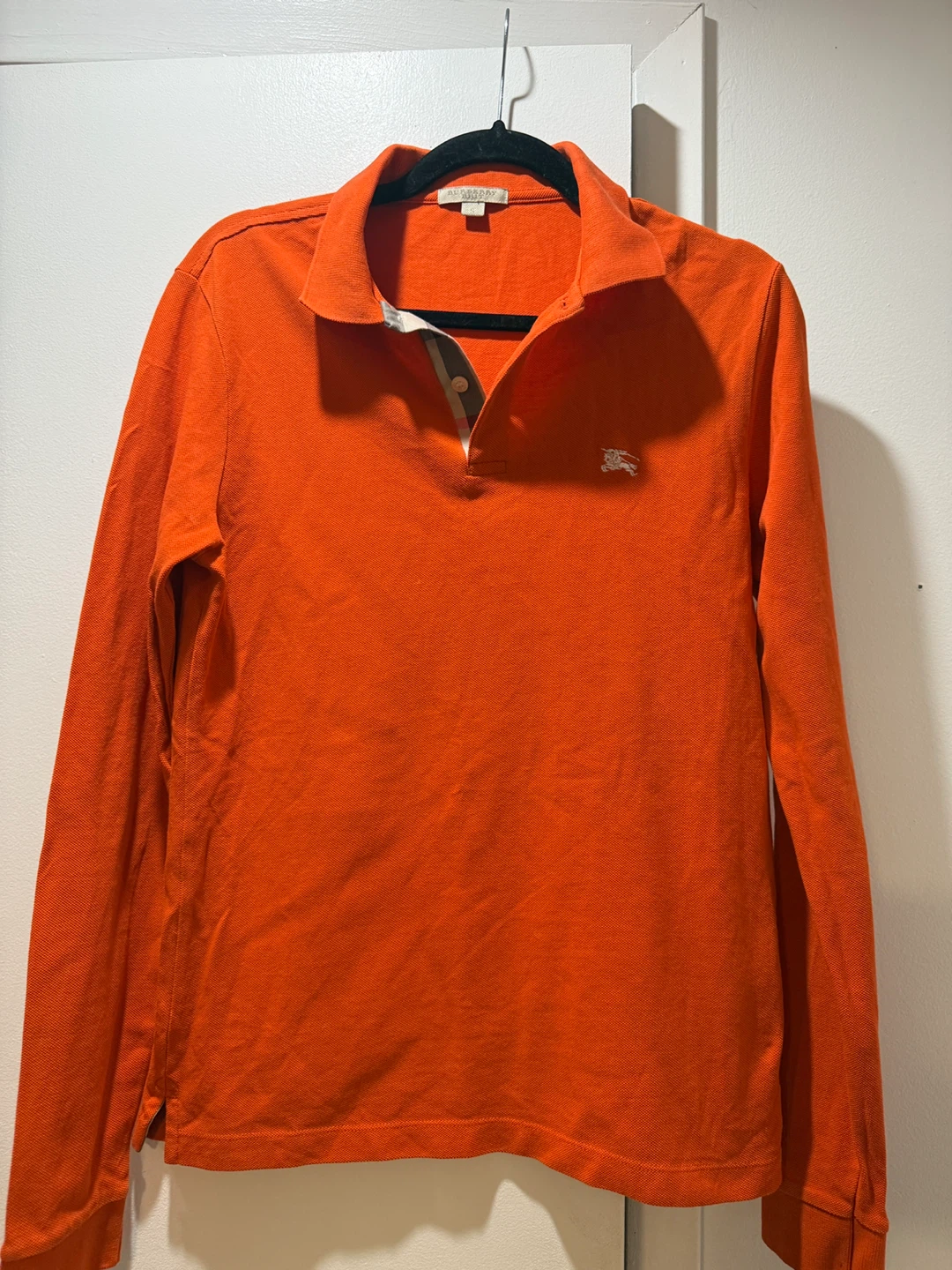 Burberry Orange Long Sleeve Polo Shirt Size S