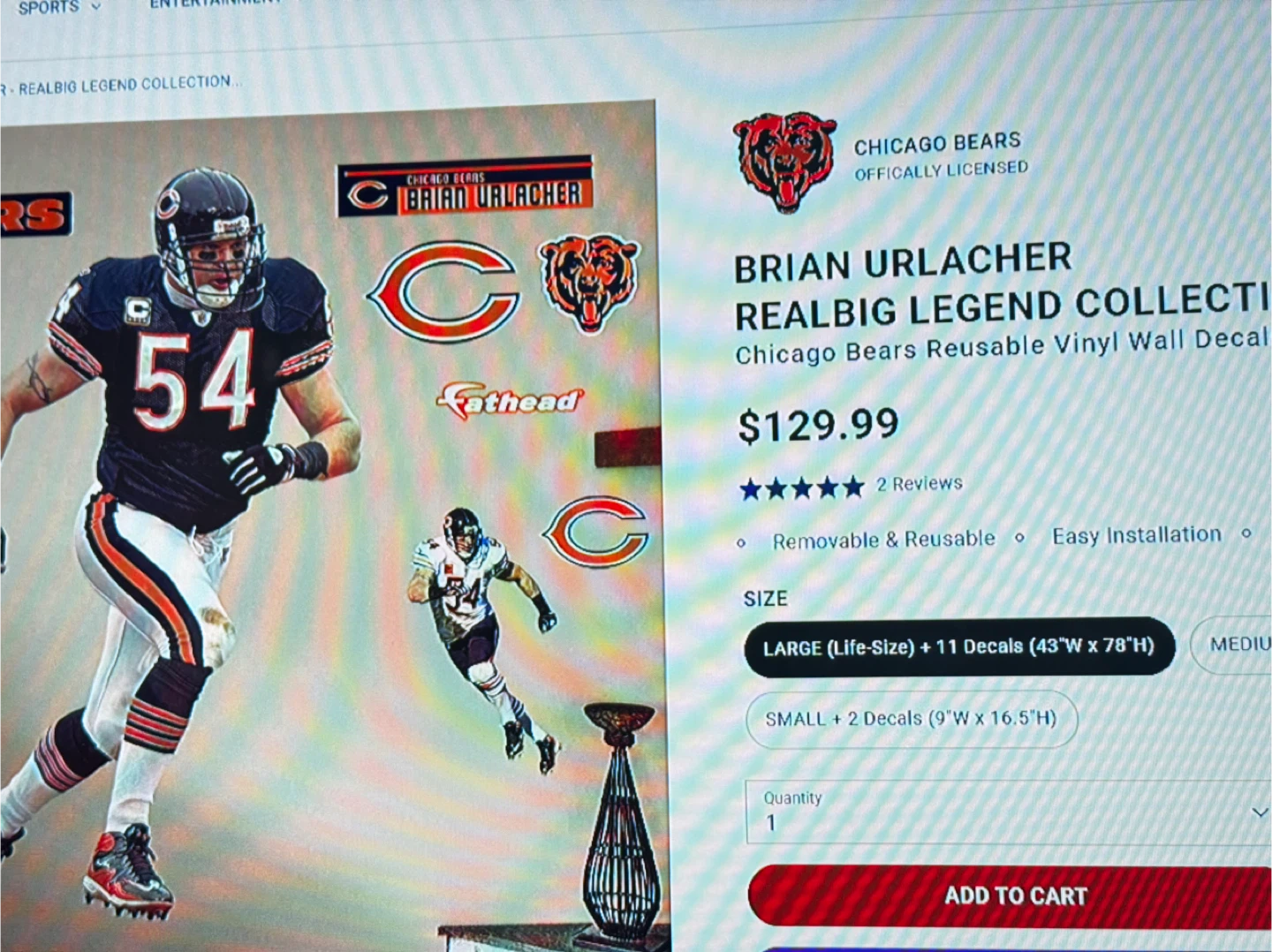 Brian Urlacher Fathead Wall Graphic - New - photo 4
